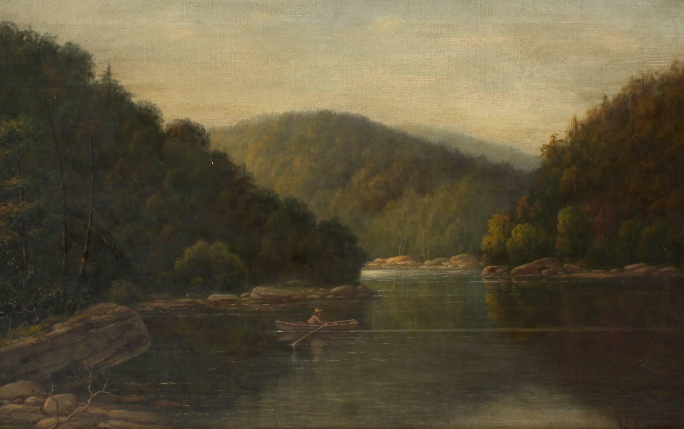 Albert Francis King Landscape Painting - Fisherman in a Rowboat