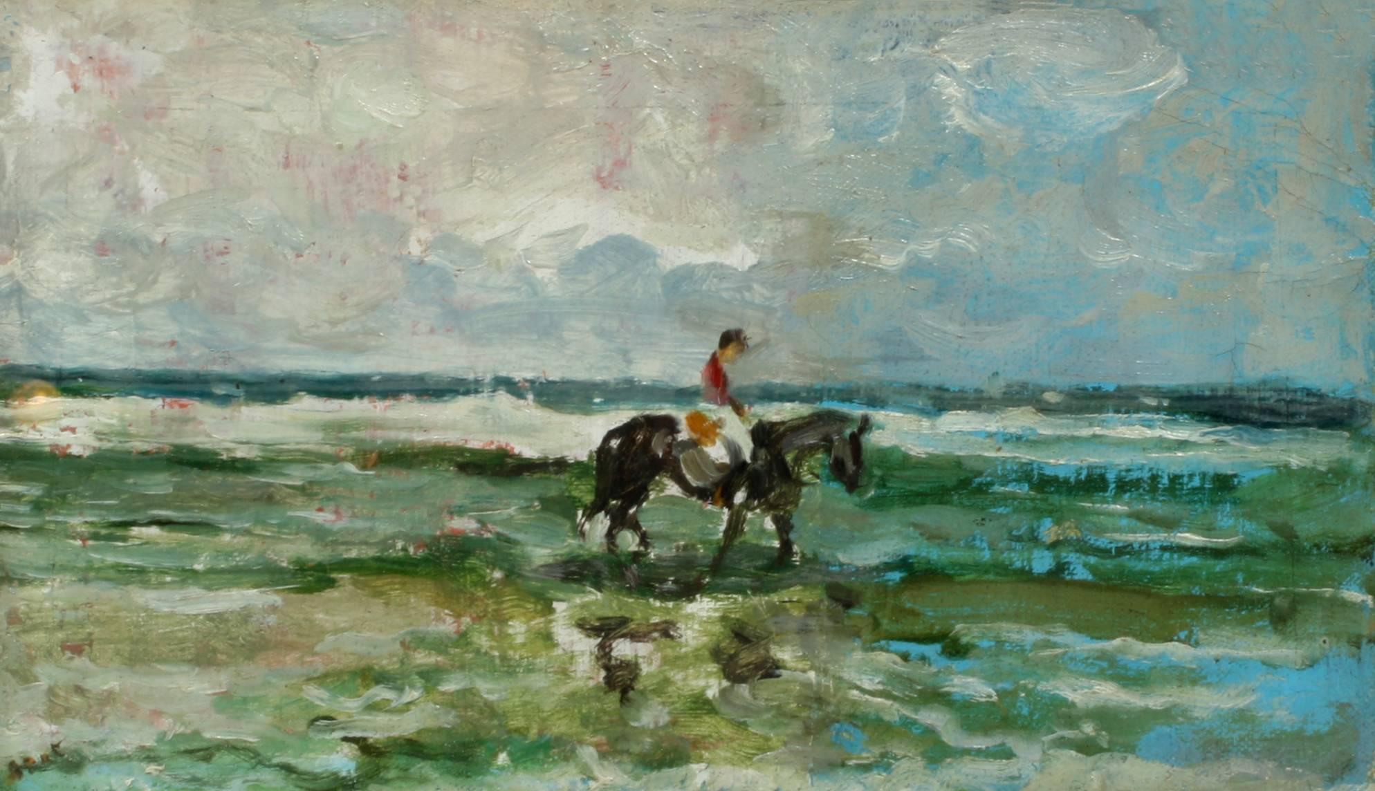 Lone Ride on the Beach - Painting by Gabriel Spat