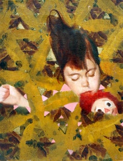 Surreales Porträt eines jungen Mädchens und einer Puppe