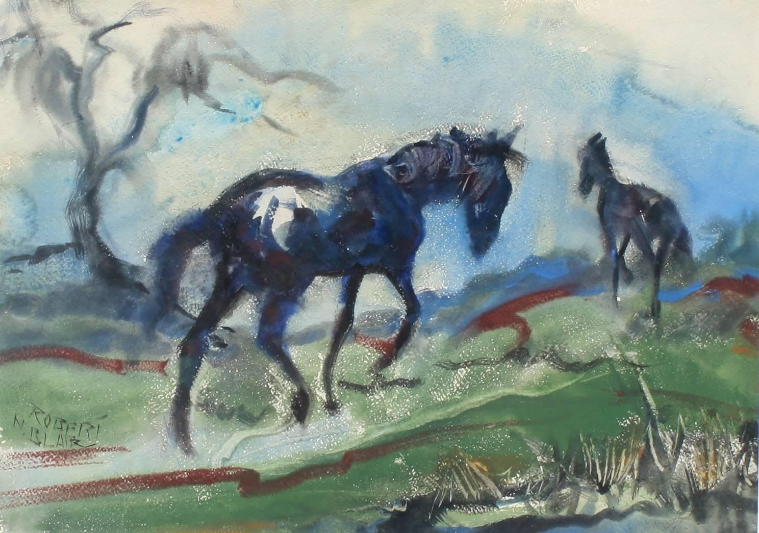 Animal Art Robert Noel Blair - Chevaux sous la pluie