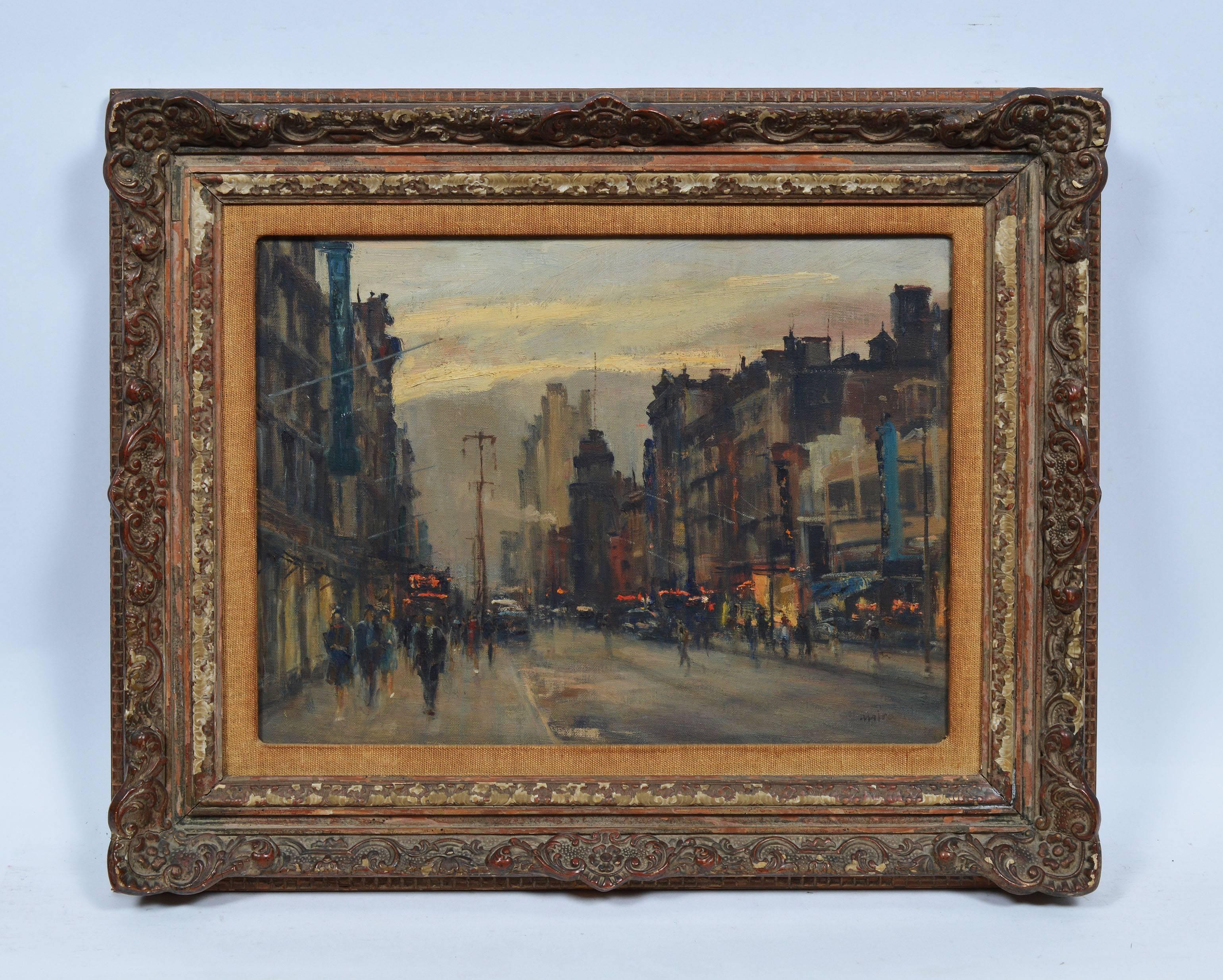 Dusk in New York City, by Alfred Mira - Painting by Alfred S. Mira