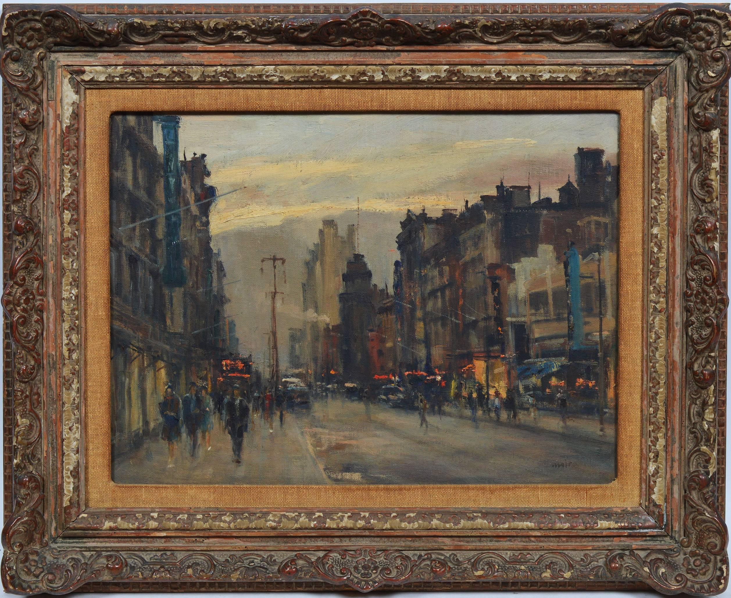 Alfred S. Mira Landscape Painting - Dusk in New York City, by Alfred Mira