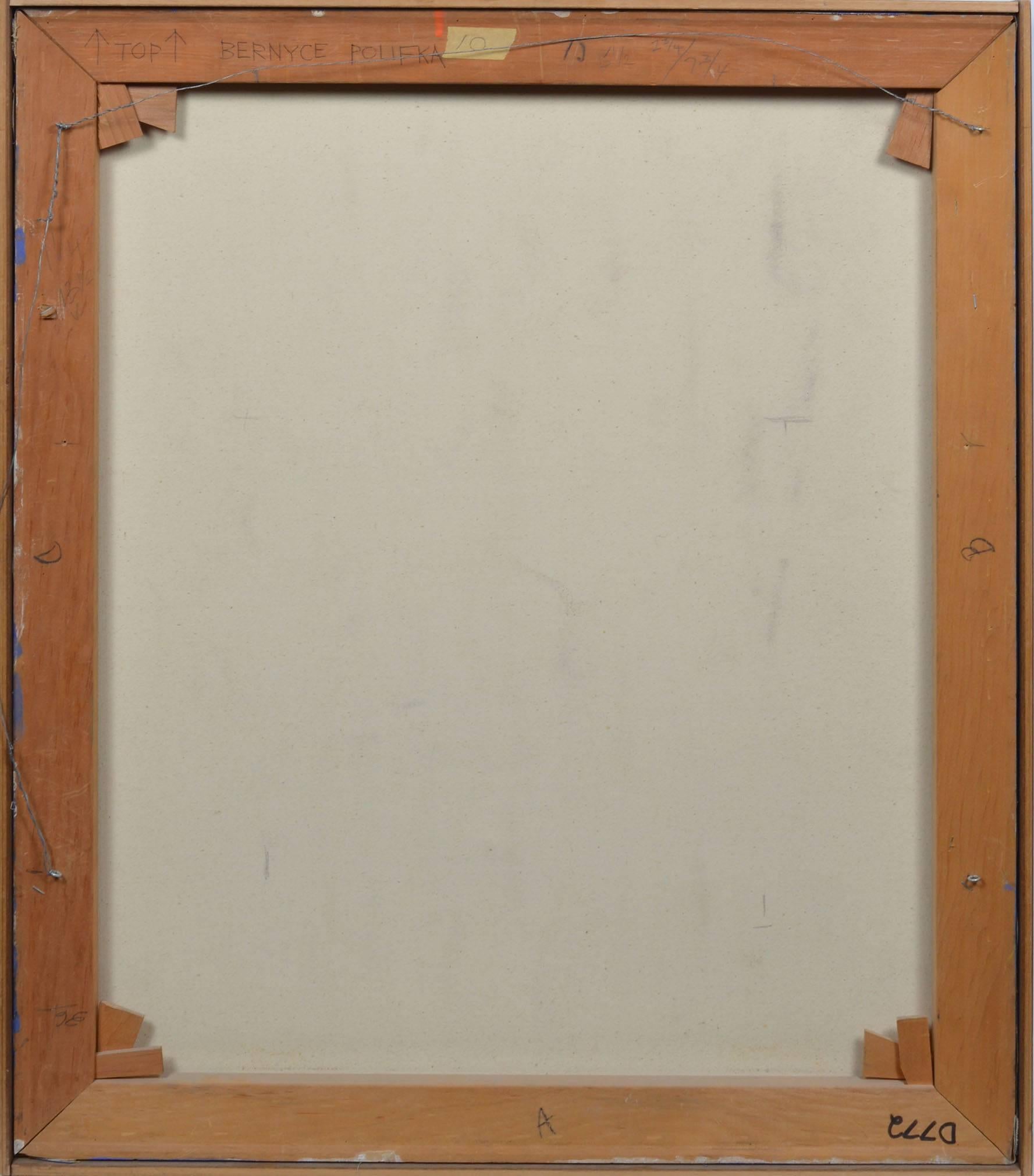 Modernist-style abstract oil painting by Bernyce Polifka (1913-1990) . Oil on canvas, circa 1960. Signed lower left, 