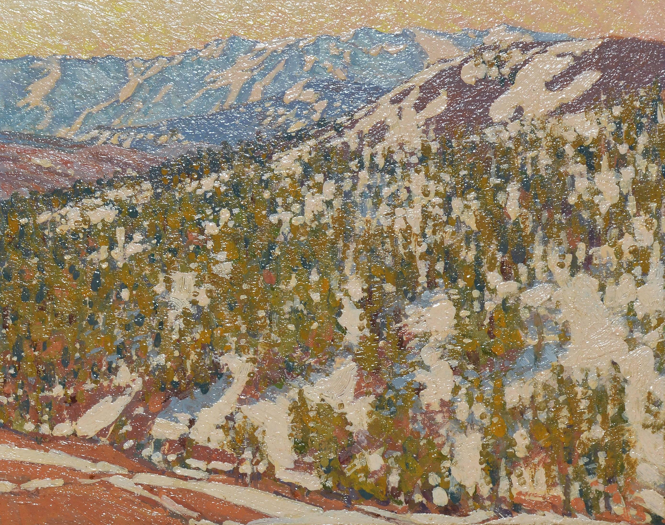 Winter Landscape in the Sonora Pass, California  - Brown Landscape Painting by Irion Shields