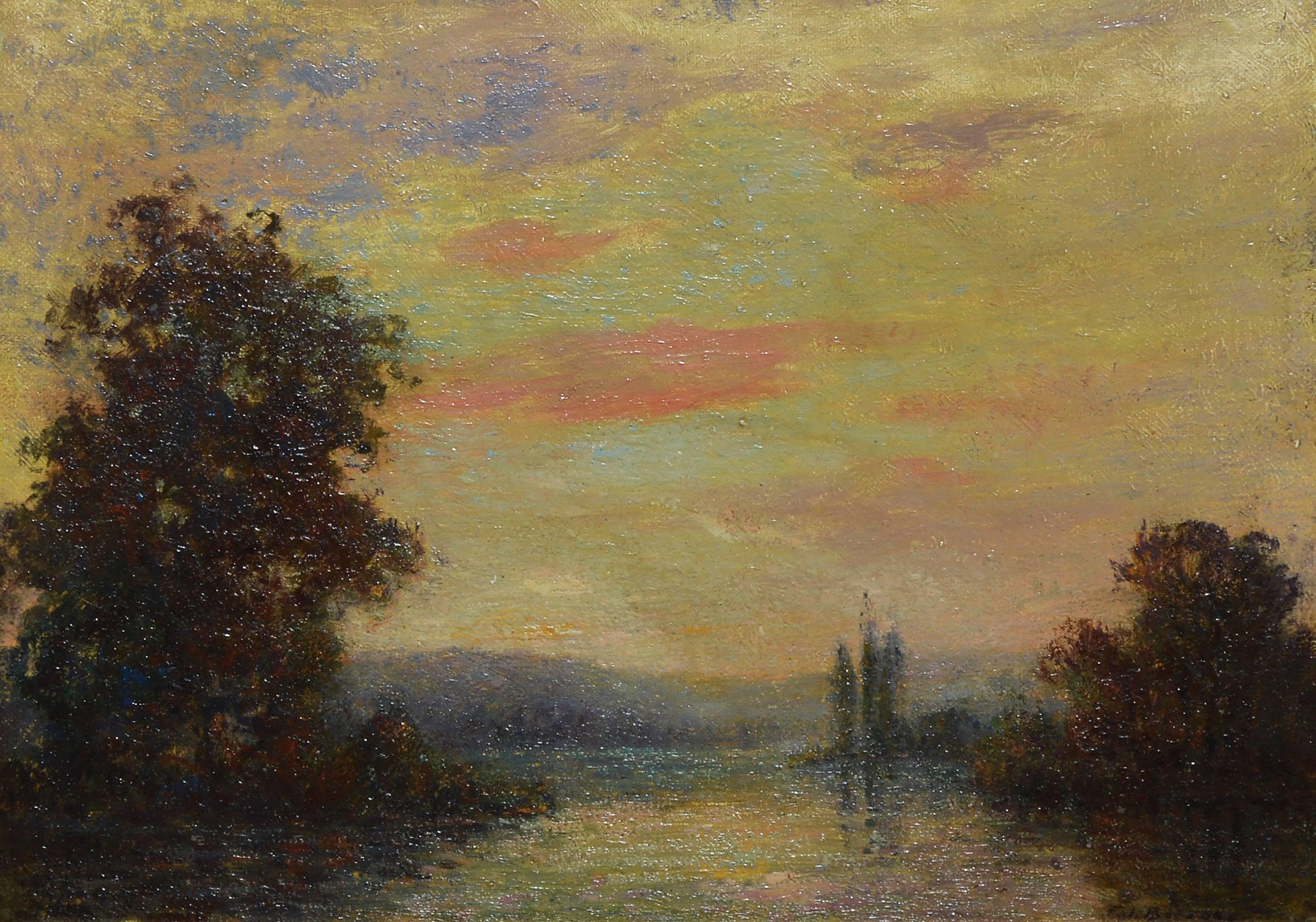 Impressionist Sunset Landscape - American Impressionist Painting by Unknown