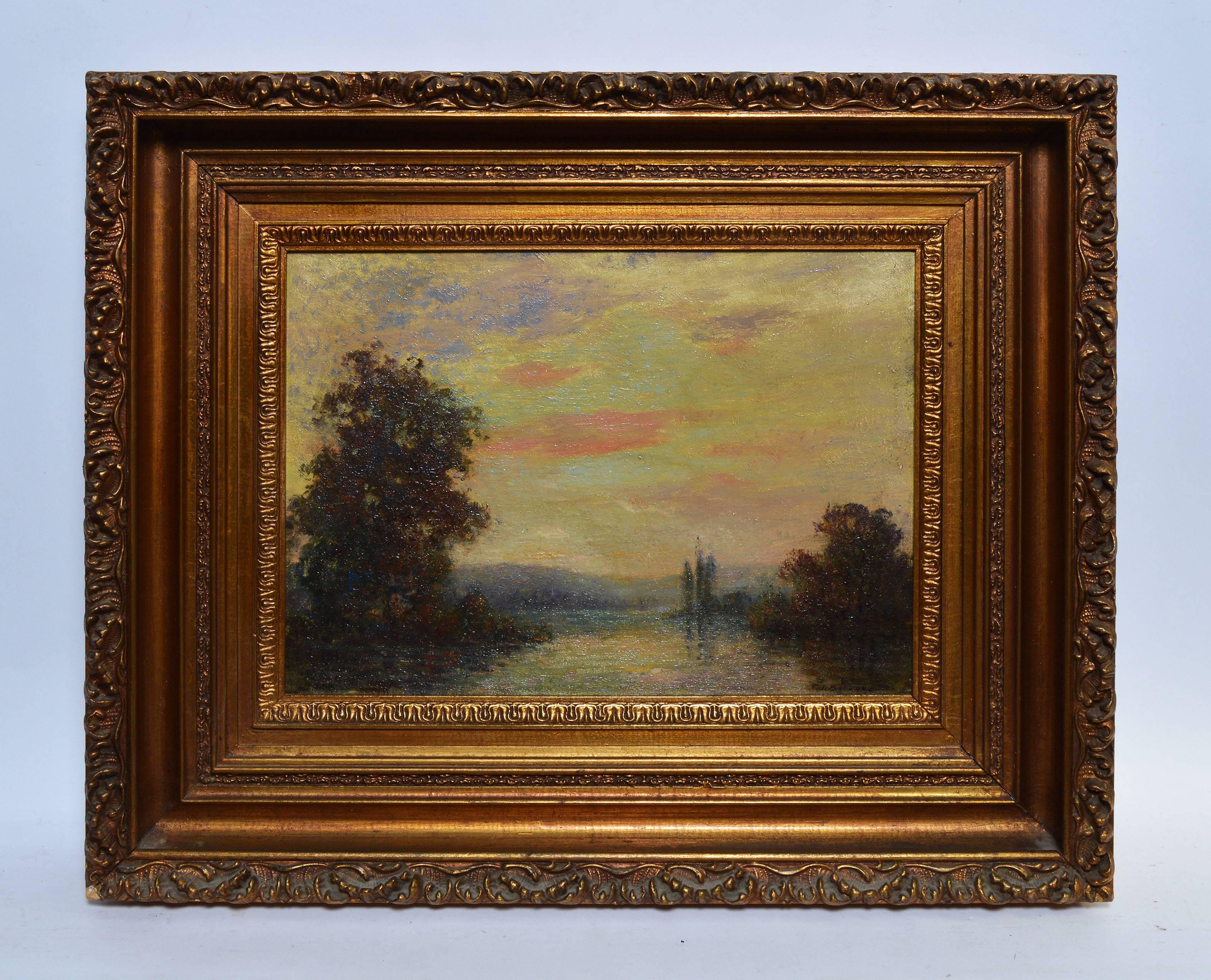 Impressionist Sunset Landscape - Painting by Unknown