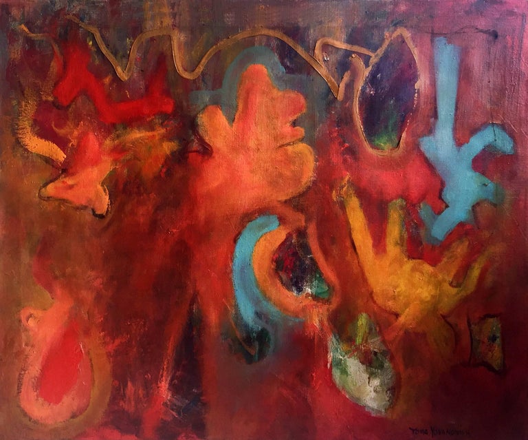Toma Yovanovich Abstract Painting - Mid-Century Modern Abstract Expressionist Oil Painting "All the Pieces"