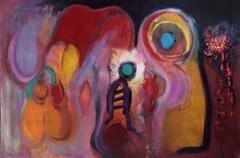 Vintage Mid-Century Modern Abstract Expressionist Oil Painting "Beacons"