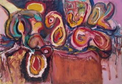 Mid-Century Modern Abstract Expressionist Still Life Oil Painting