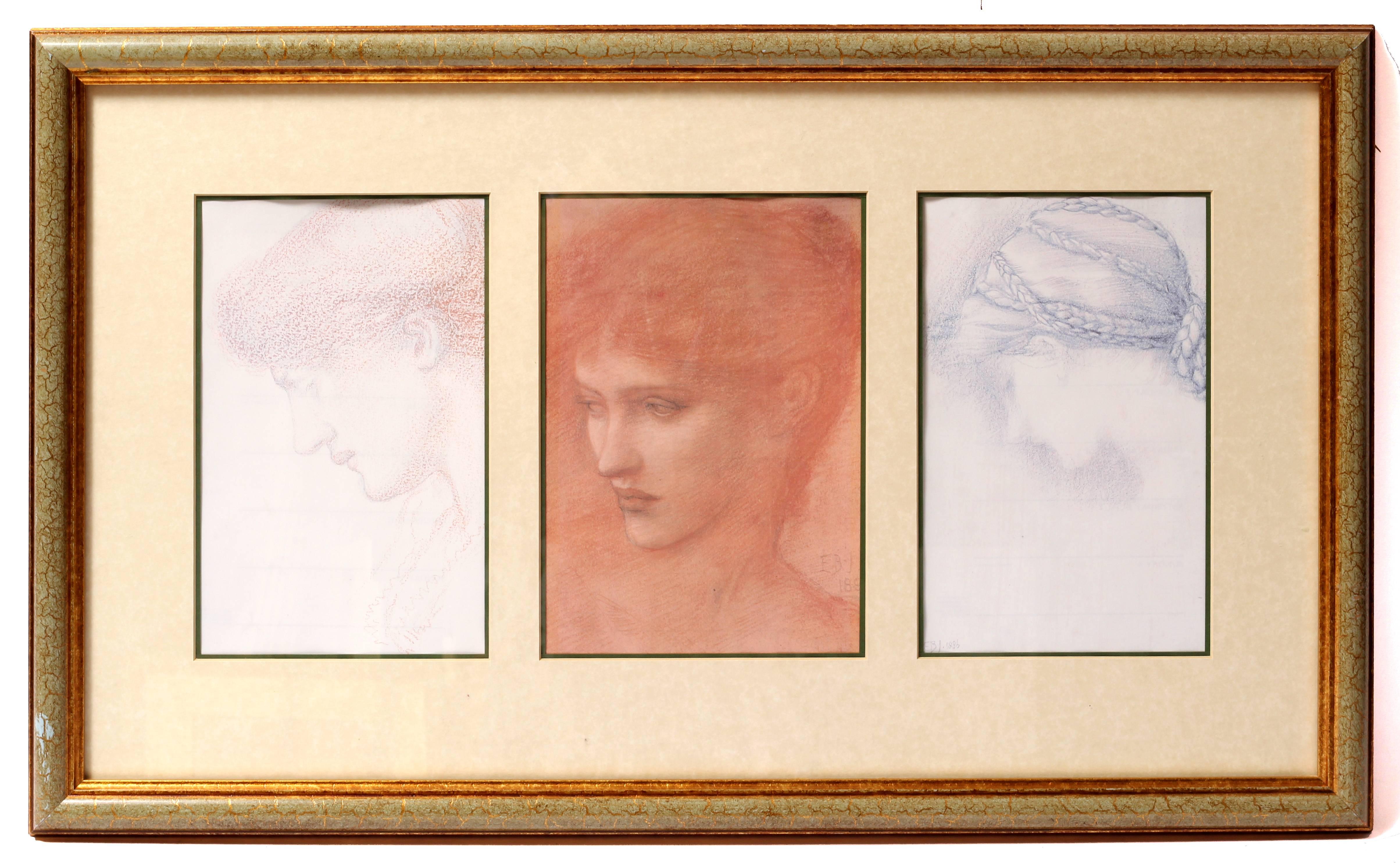 Unknown Figurative Print - Antique Portrait Triptych Prints