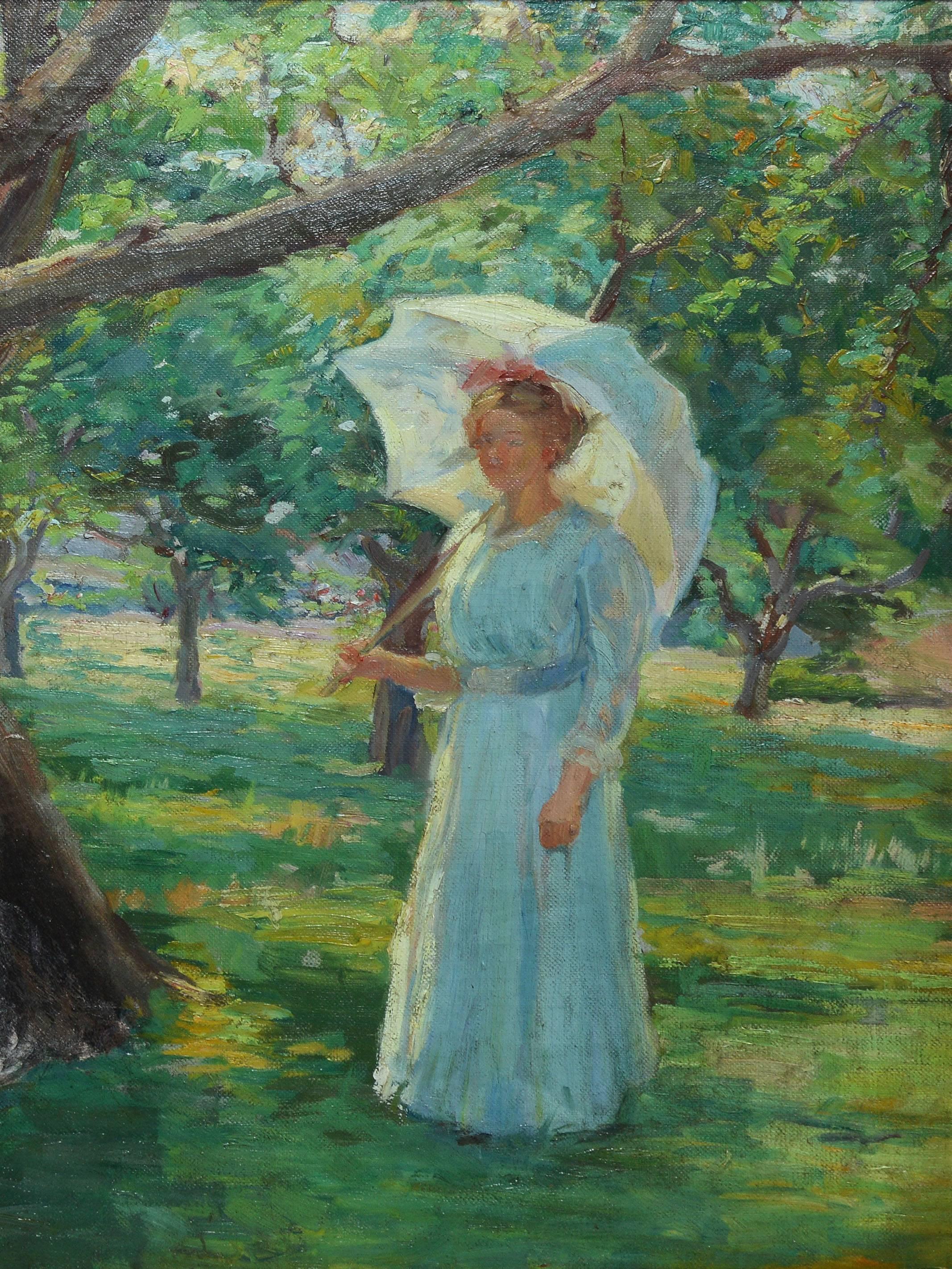 Sunny Day in the Park - American Impressionist Painting by Unknown