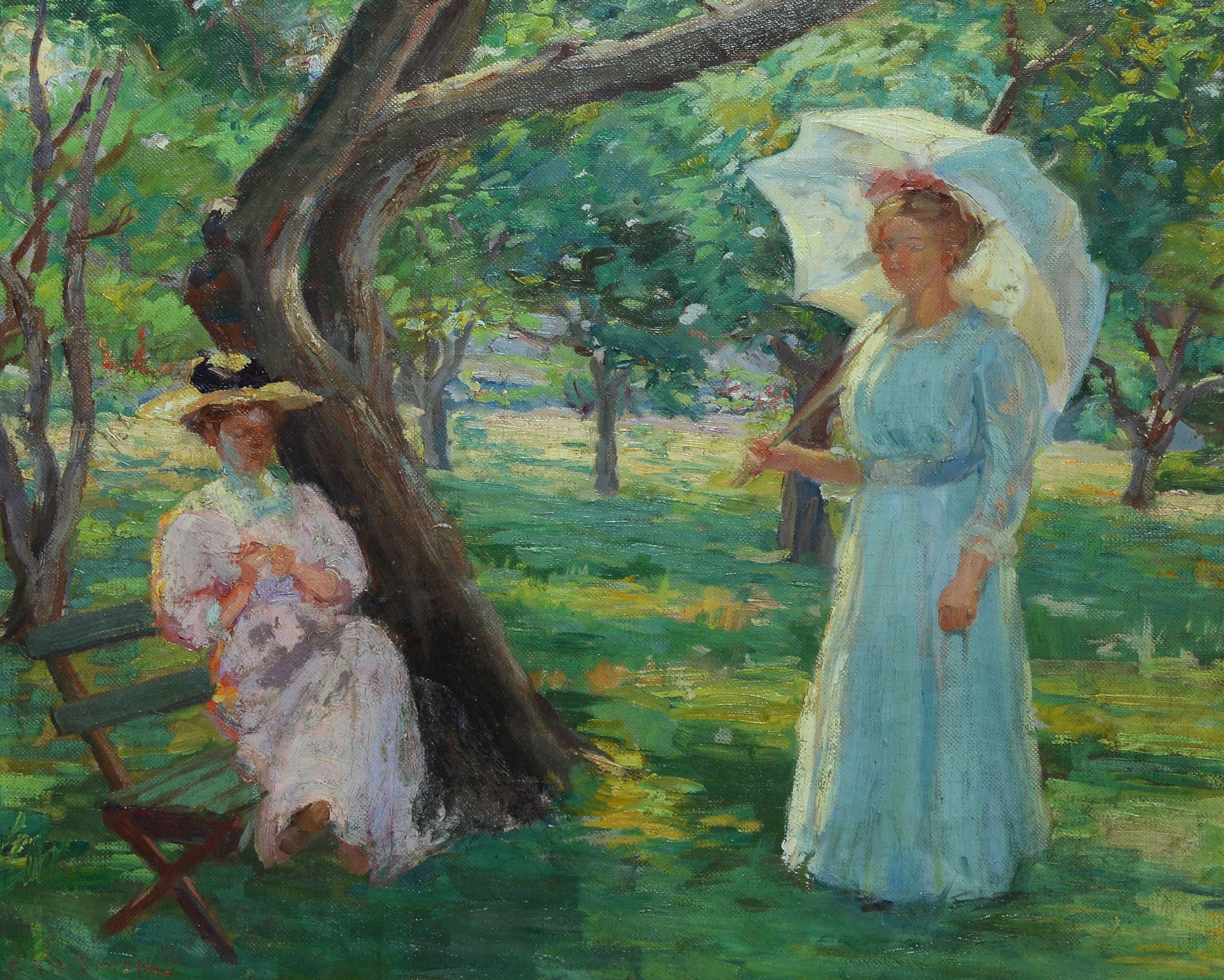 Sunny Day in the Park - American Impressionist Painting by Unknown