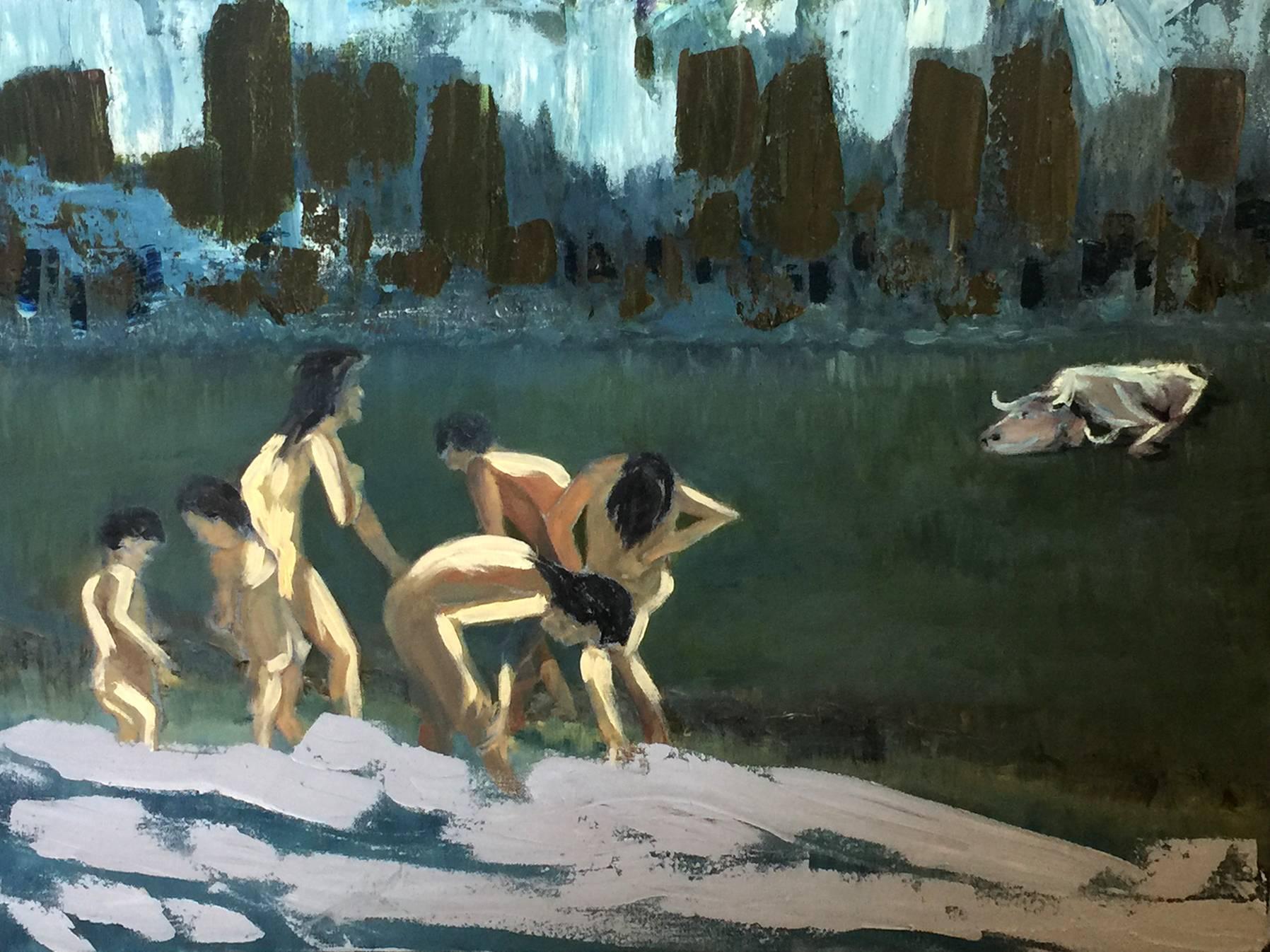 Matthew Crane Figurative Painting - Bathers in Twilight