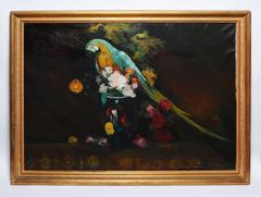 Antique Impressionist Oil Painting, Parrot Still Life, by Luis Graner Y Arrufi