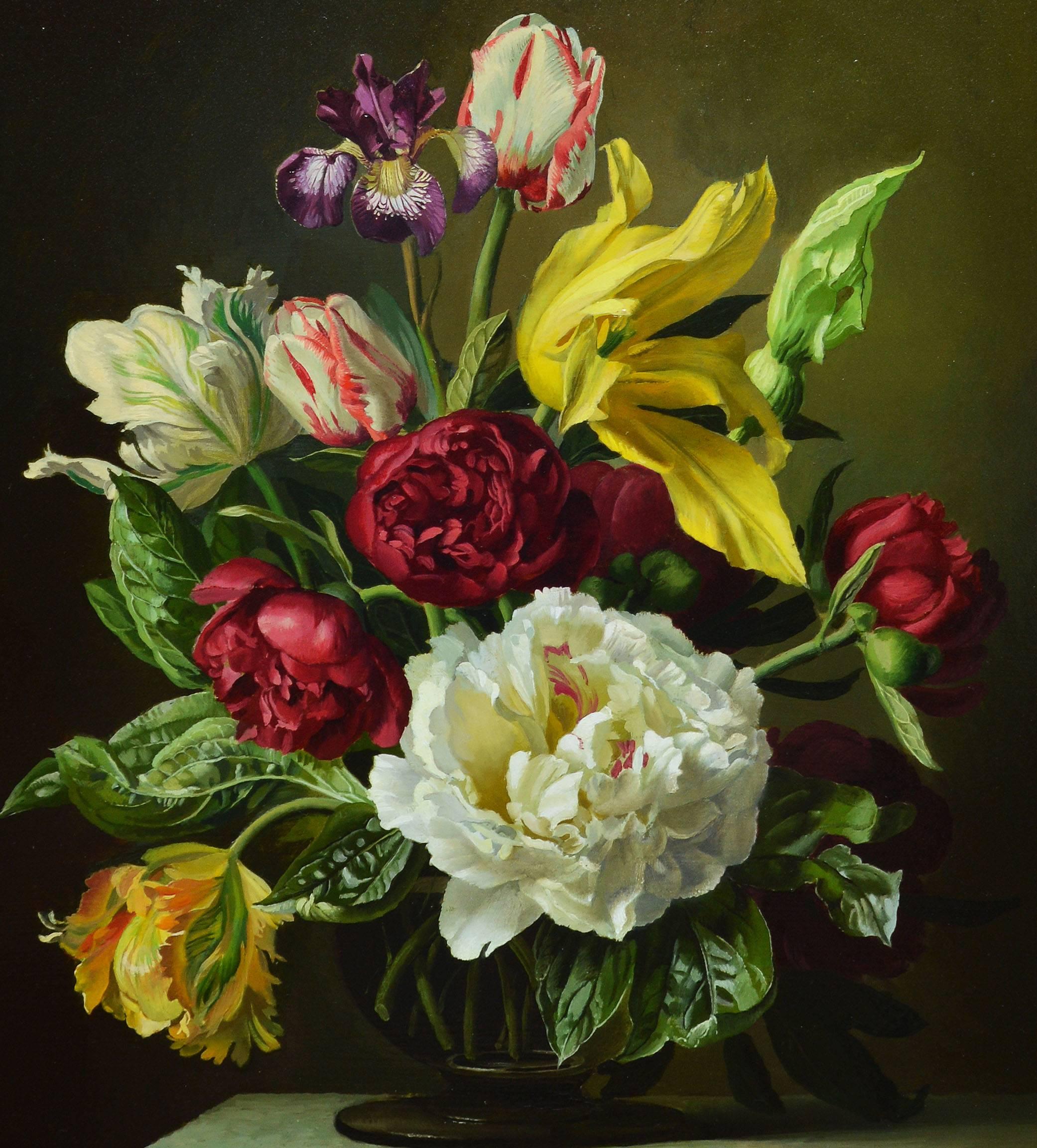 Natura morta floreale Trompe L'Oeil - Still-Life Painting Marrone di Gerald Cooper