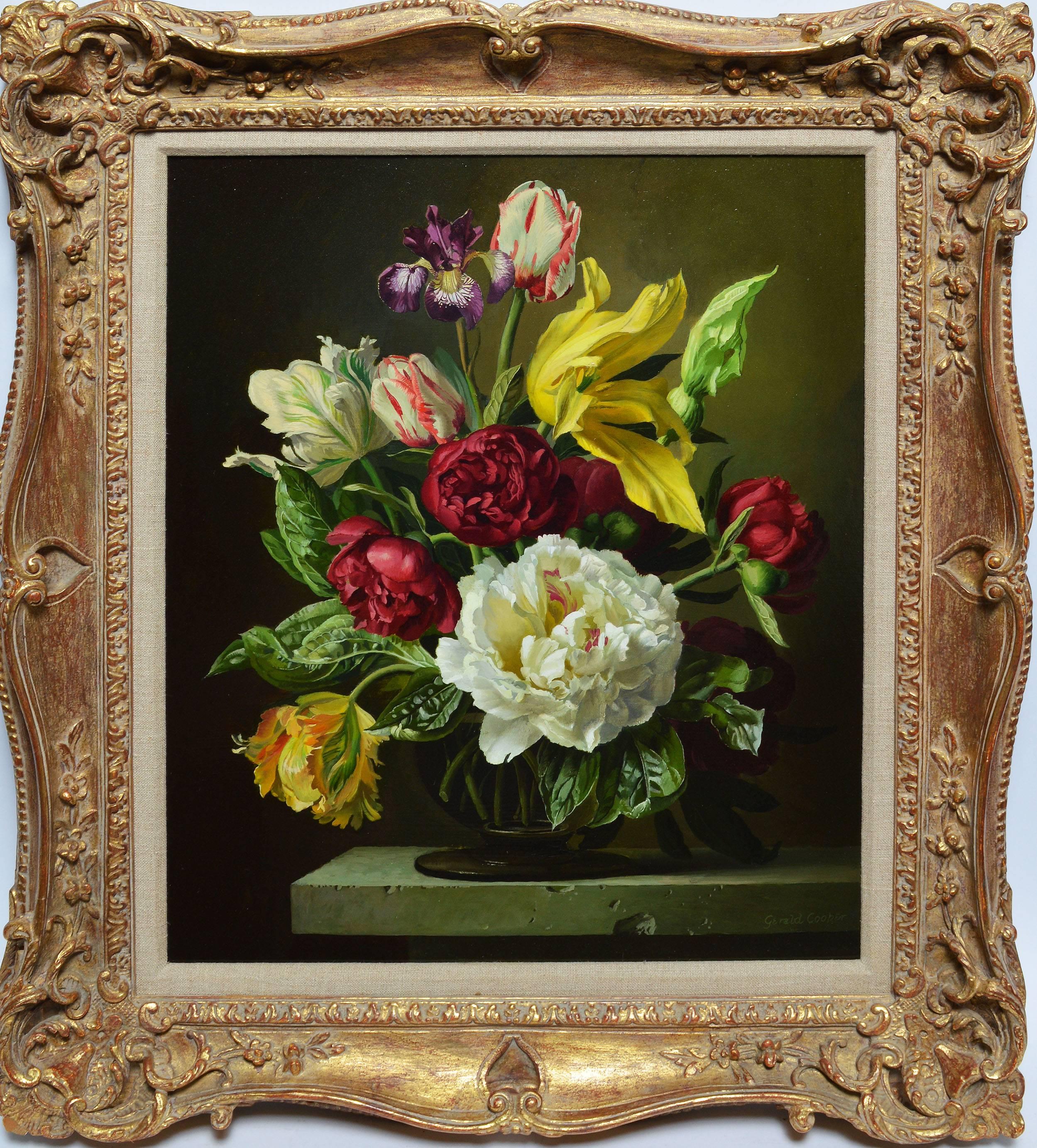 Still-Life Painting di Gerald Cooper - Natura morta floreale Trompe L'Oeil