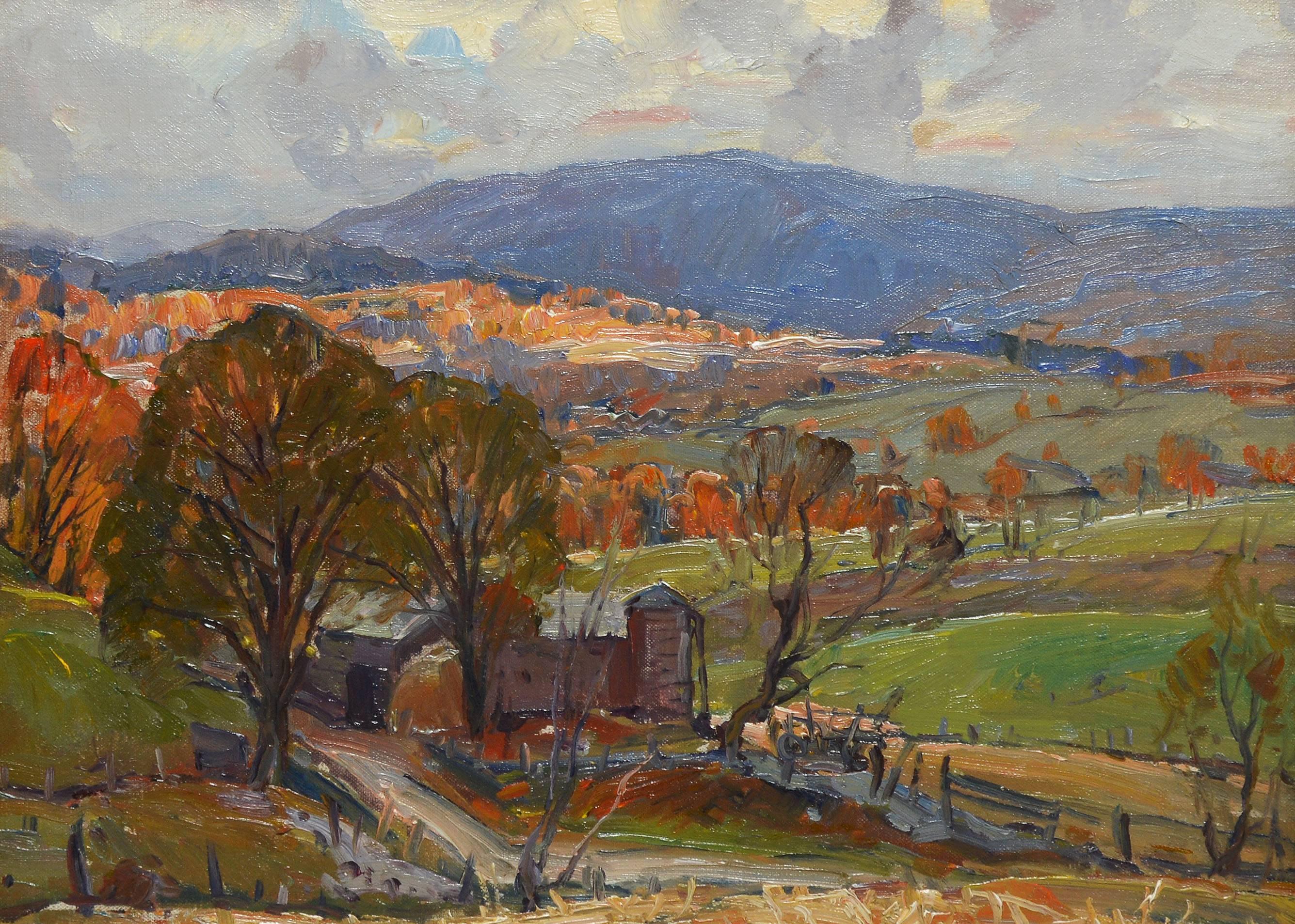 Early impressionist painting of a fall landscape by Emile Albert Gruppe (1896-1978). Oil on canvas, circa 1930. Signed lower left, 