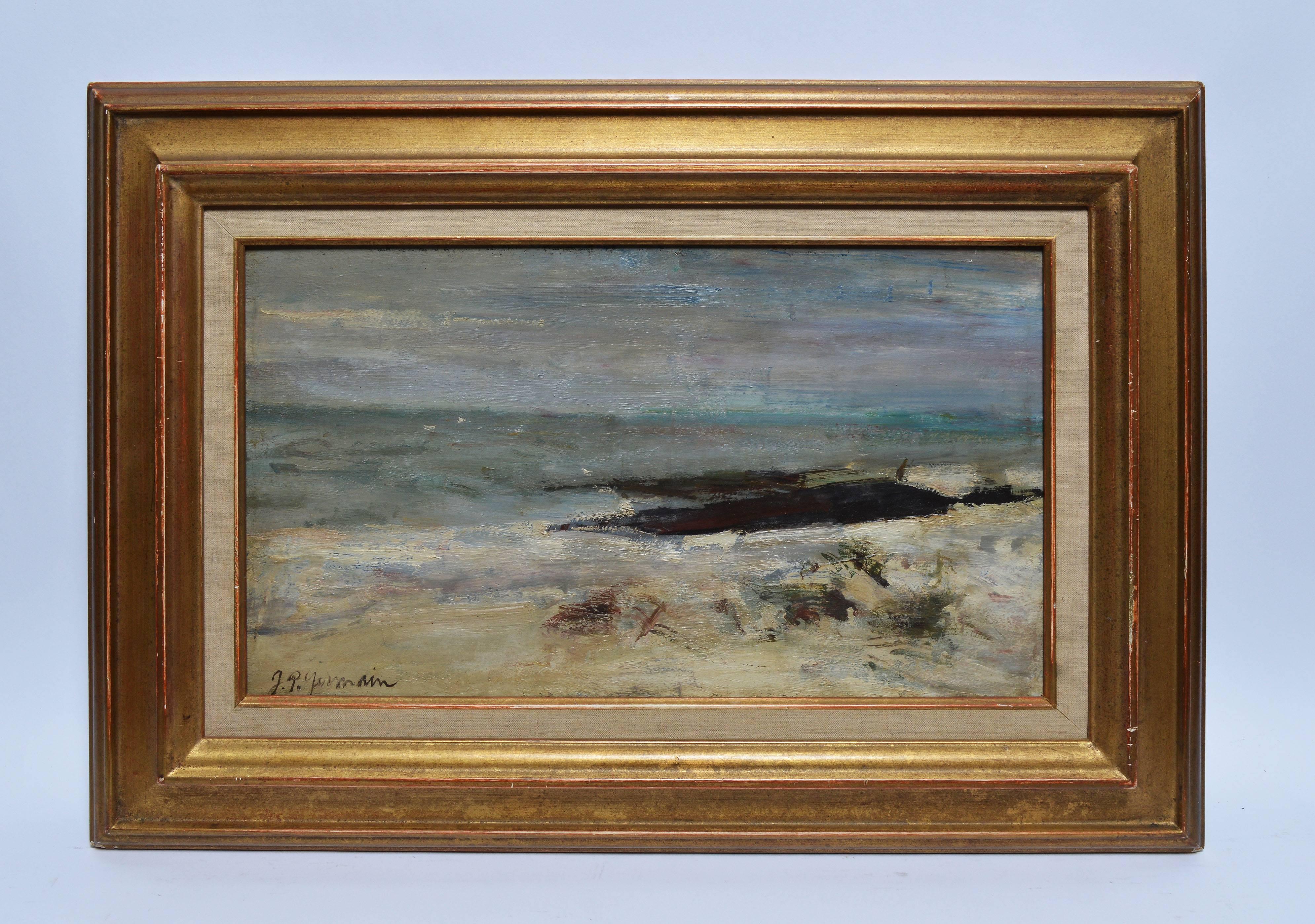 vue de plage moderne française par JP Germain - Painting de Jean Pierre Germain