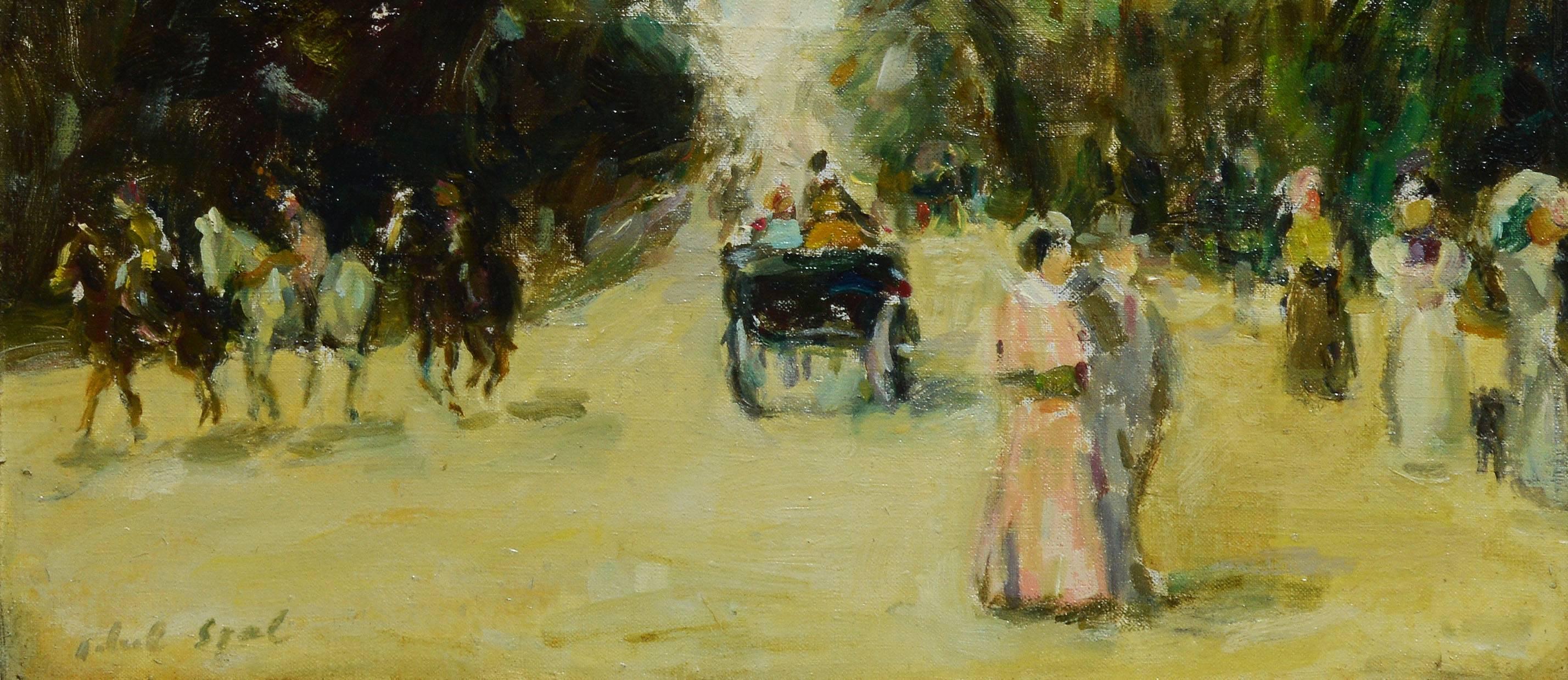 Impressionist oil painting of a Paris park by Gabriel Spat (1890-1967).  Oil on board, circa 1915.  Signed lower left, 