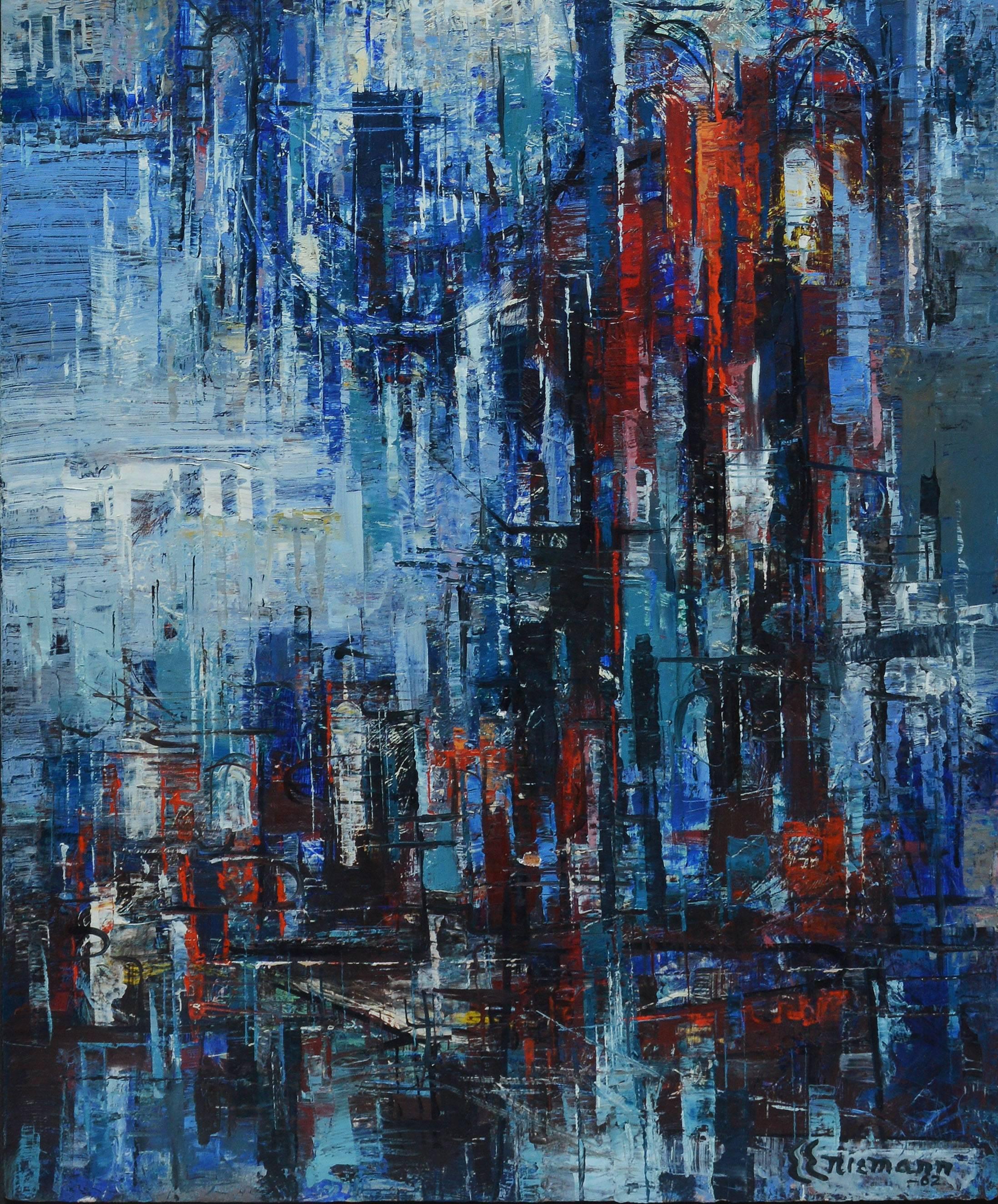 Abstract View of the Brooklyn Bridge - Abstract Expressionist Painting by Unknown