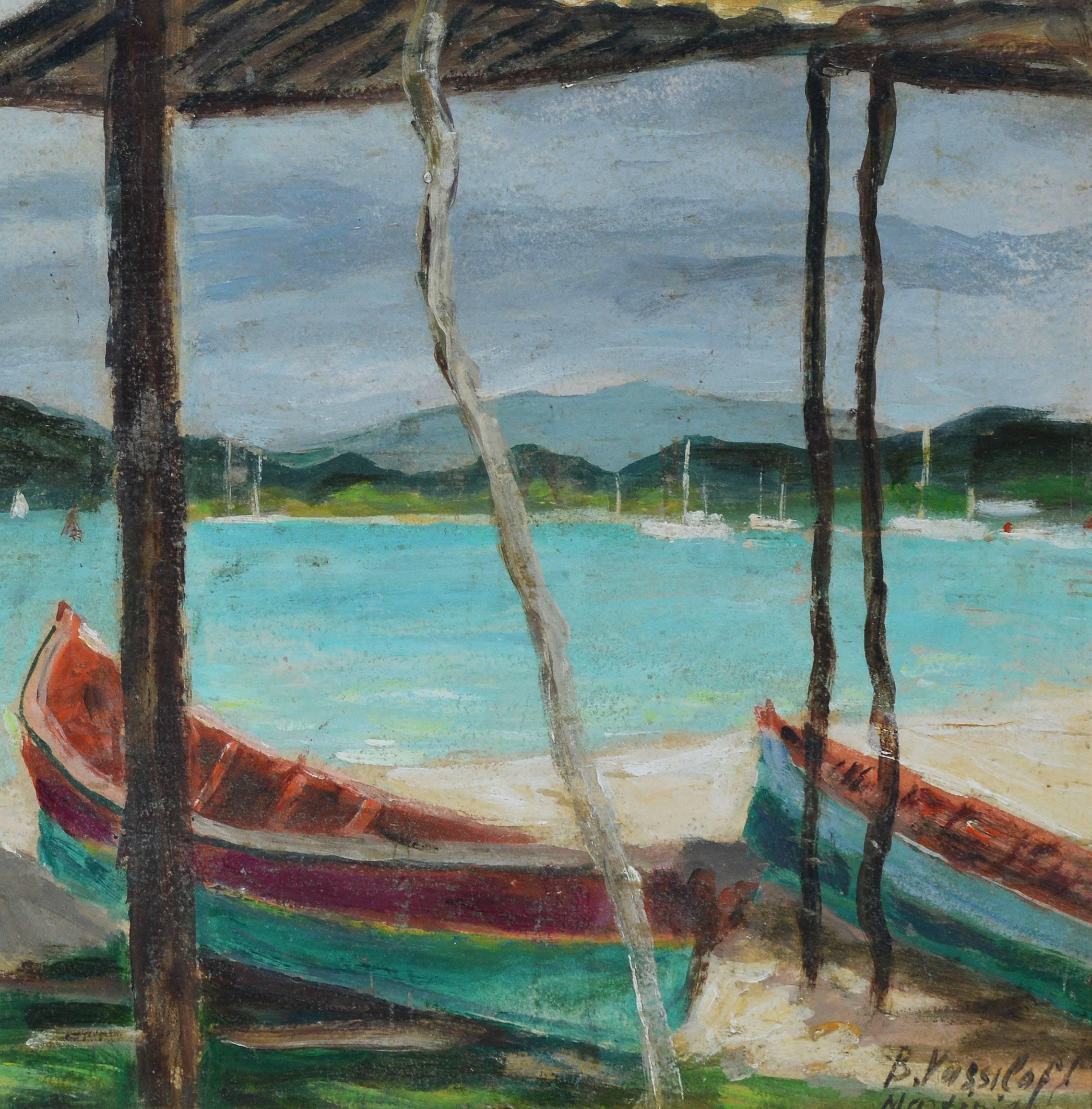 Martinique Beach Scene - Gray Landscape Painting by Boris Vassiloff