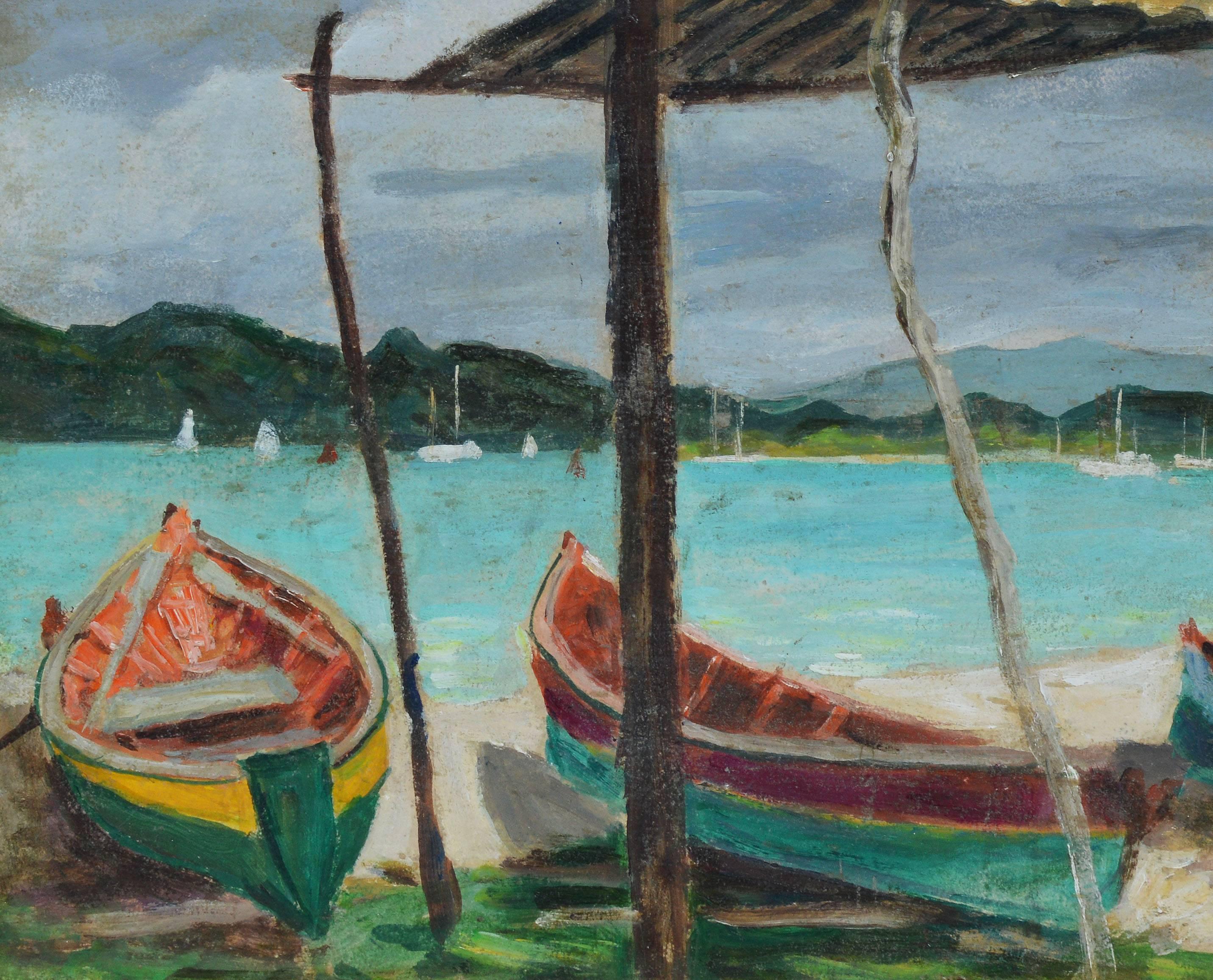 Impressionist oil painting of Martinique by Boris Vassiloff (1901-2000). Oil on board, circa 1940. Signed lower right, 