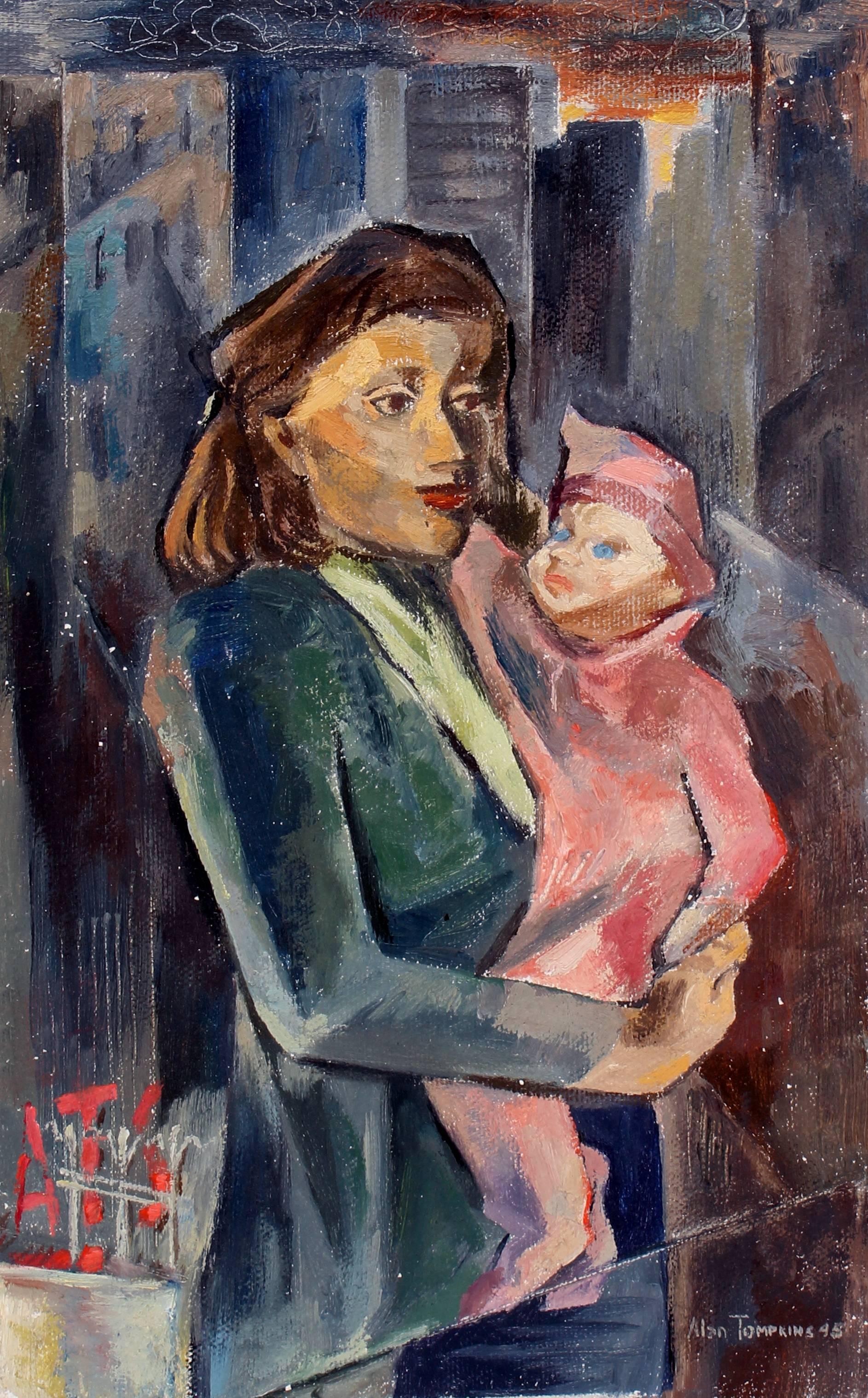 Alan Thompkins Figurative Painting - Mother and Child in the City