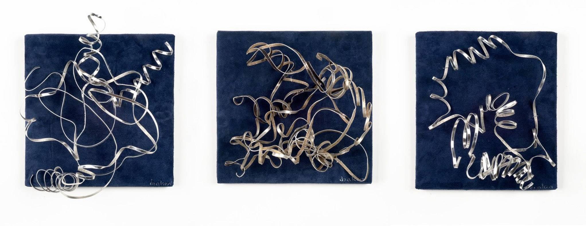 Dianne Baker Abstract Sculpture - Blue Silver Triptych