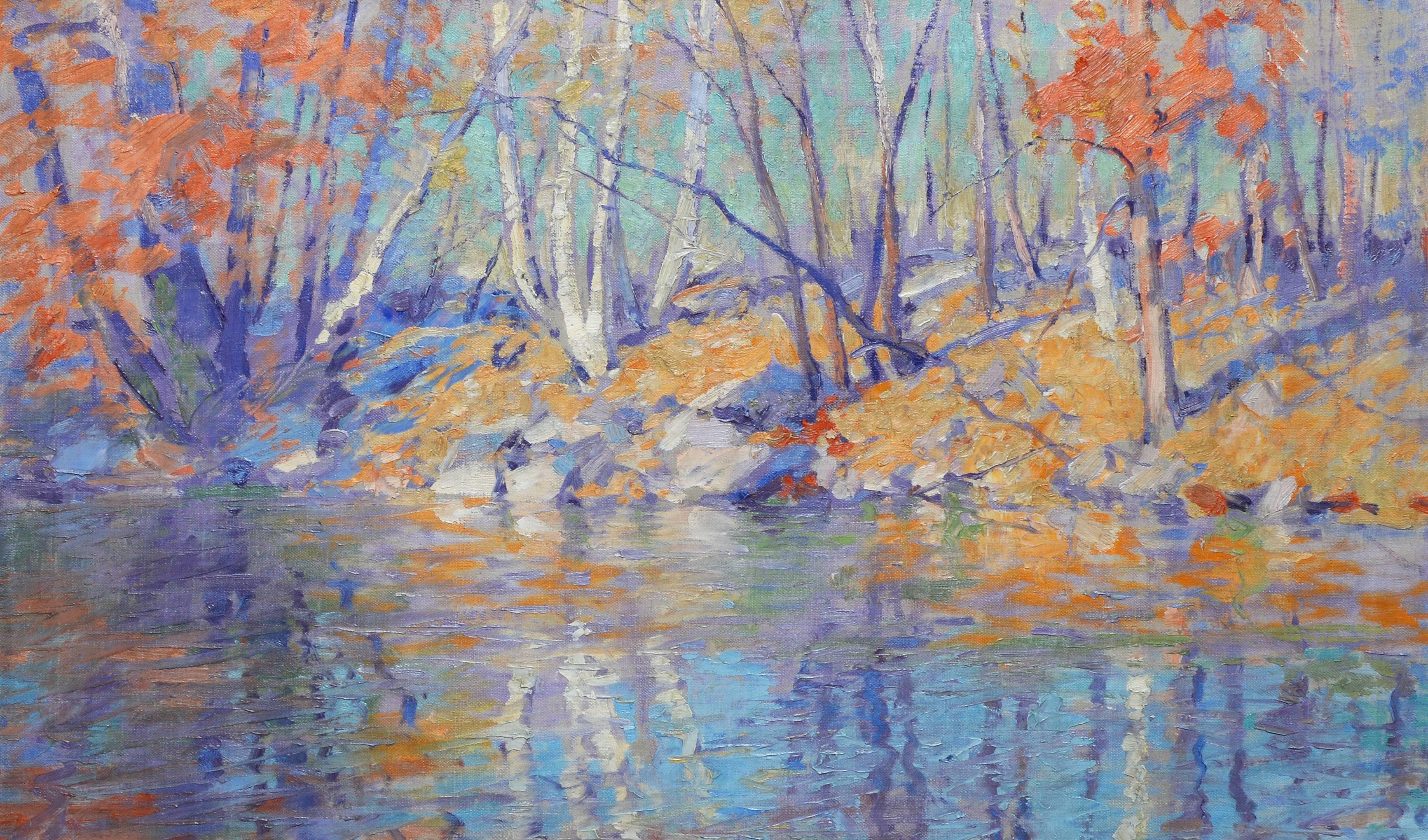 Impressionist oil painting of a fall landscape by Emile Albert Gruppe (1896-1978).  Oil on canvas, circa 1930.  Signed lower left, 