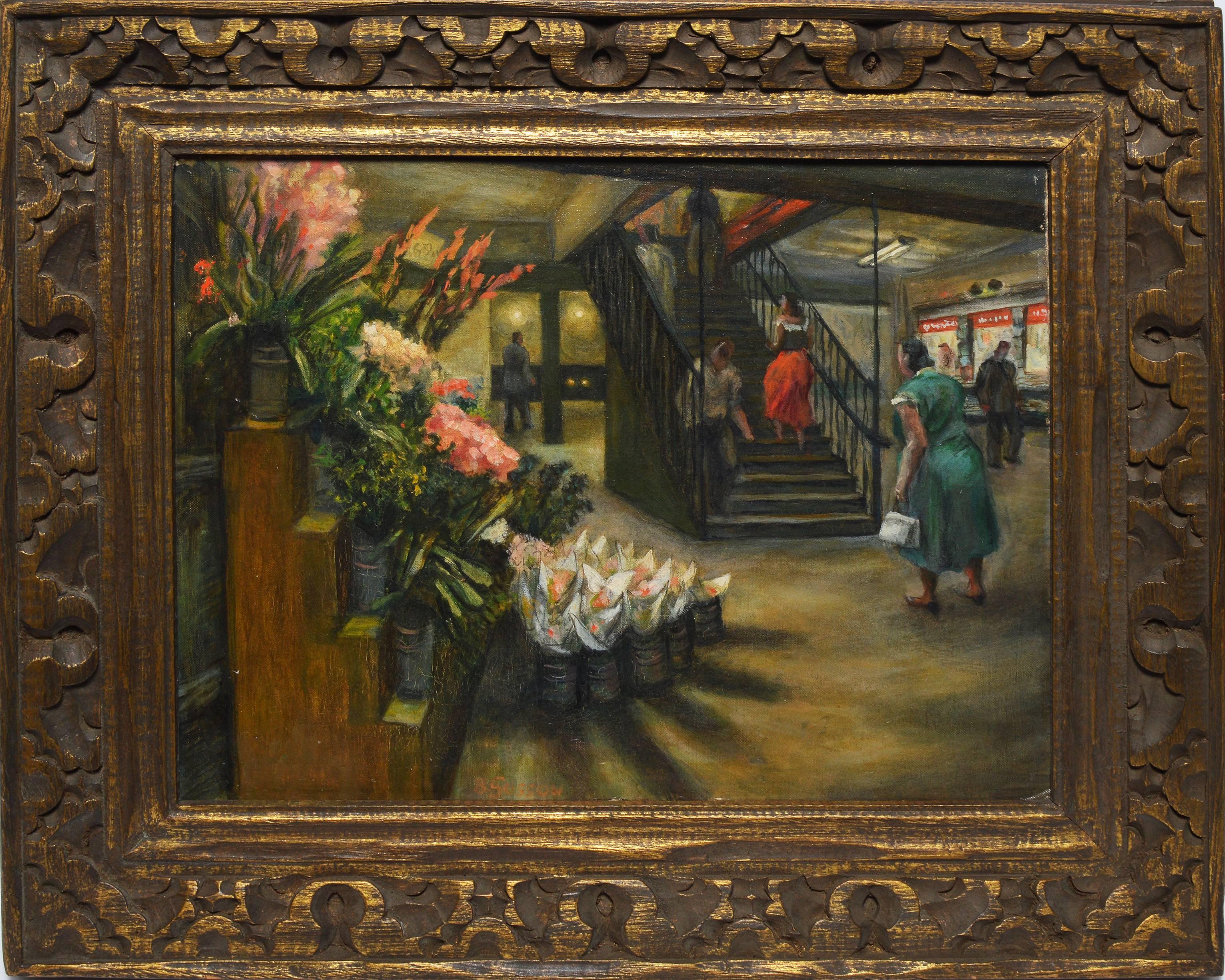 Unknown Figurative Painting - Modernist View of the New York City Subway