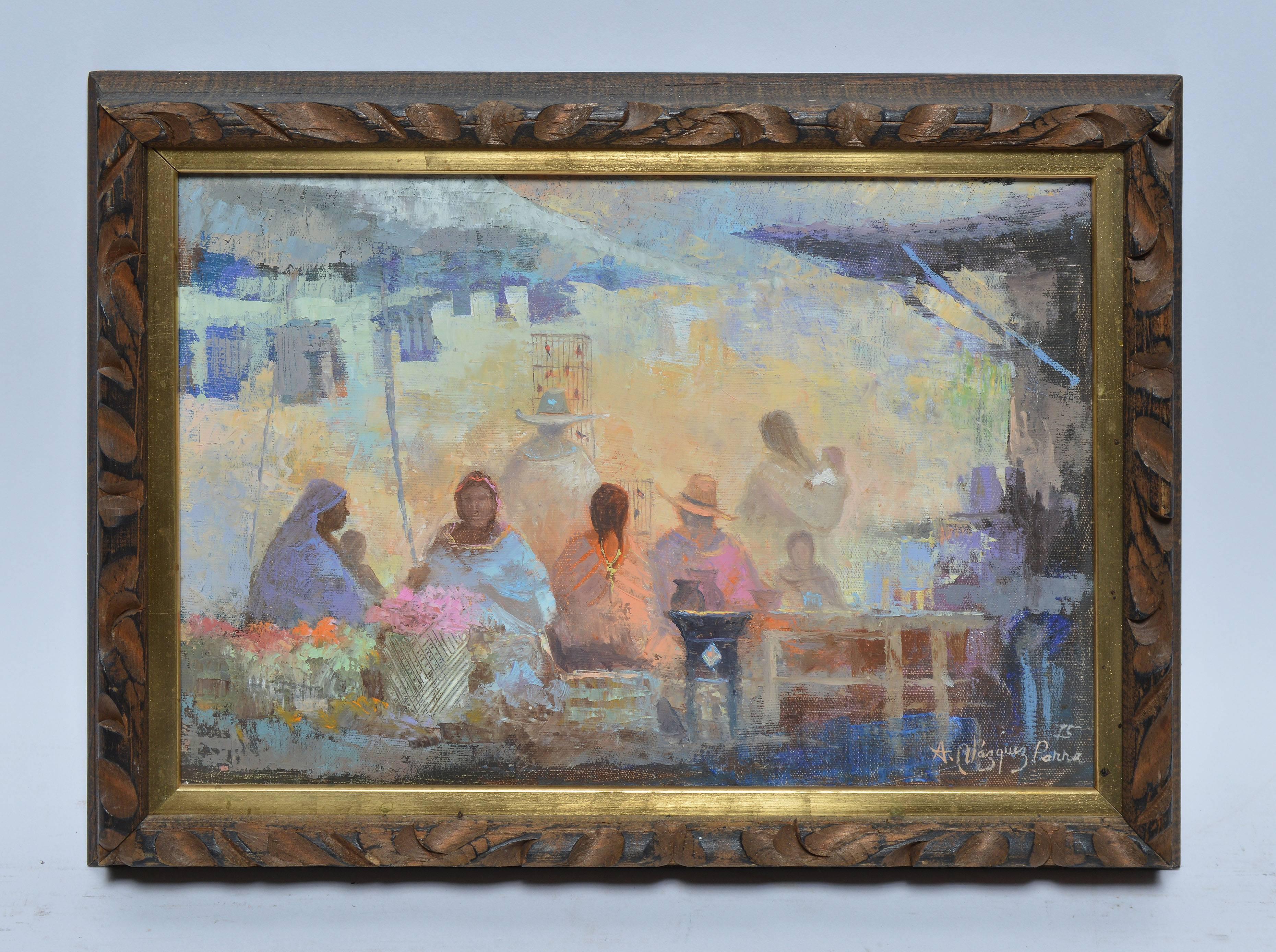 Latin Market View - Painting by Antonio Vasquez Parra