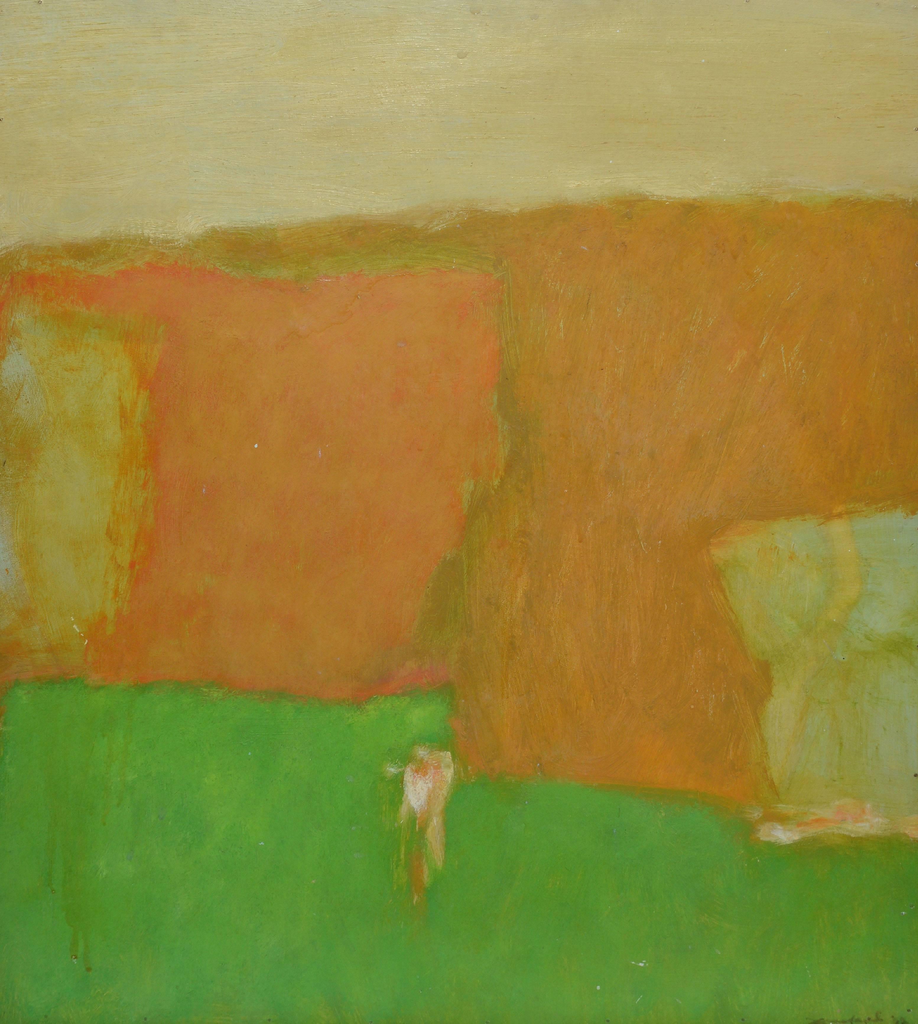 Abstract Landscape with a Figure - Abstract Expressionist Painting by Unknown