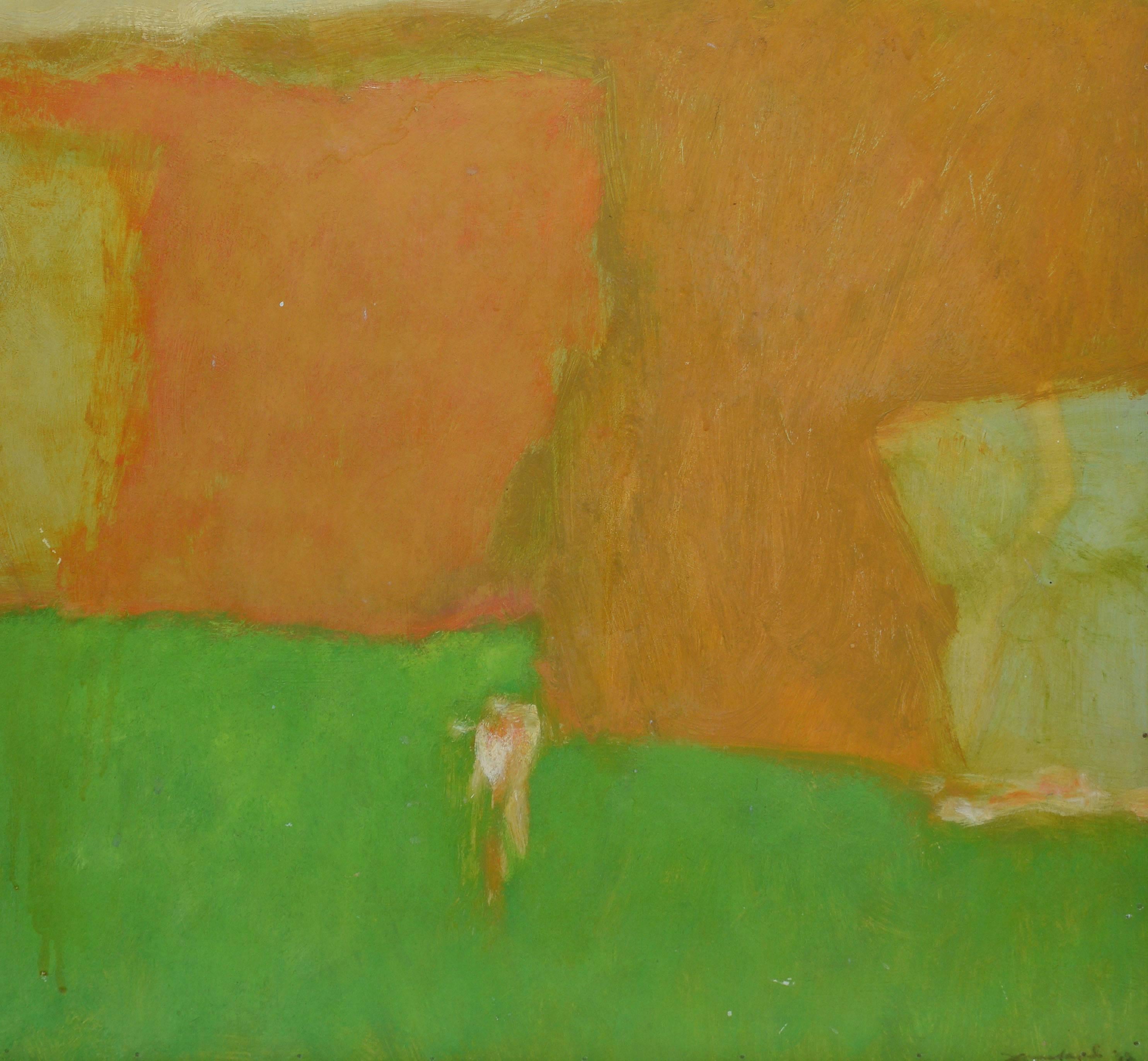 Abstract Landscape with a Figure - Brown Abstract Painting by Unknown