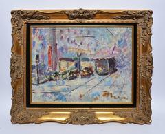 Modernist Cityscape with Street Cars