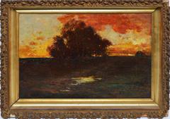 Antique American School Tonalist Sunset Landscape