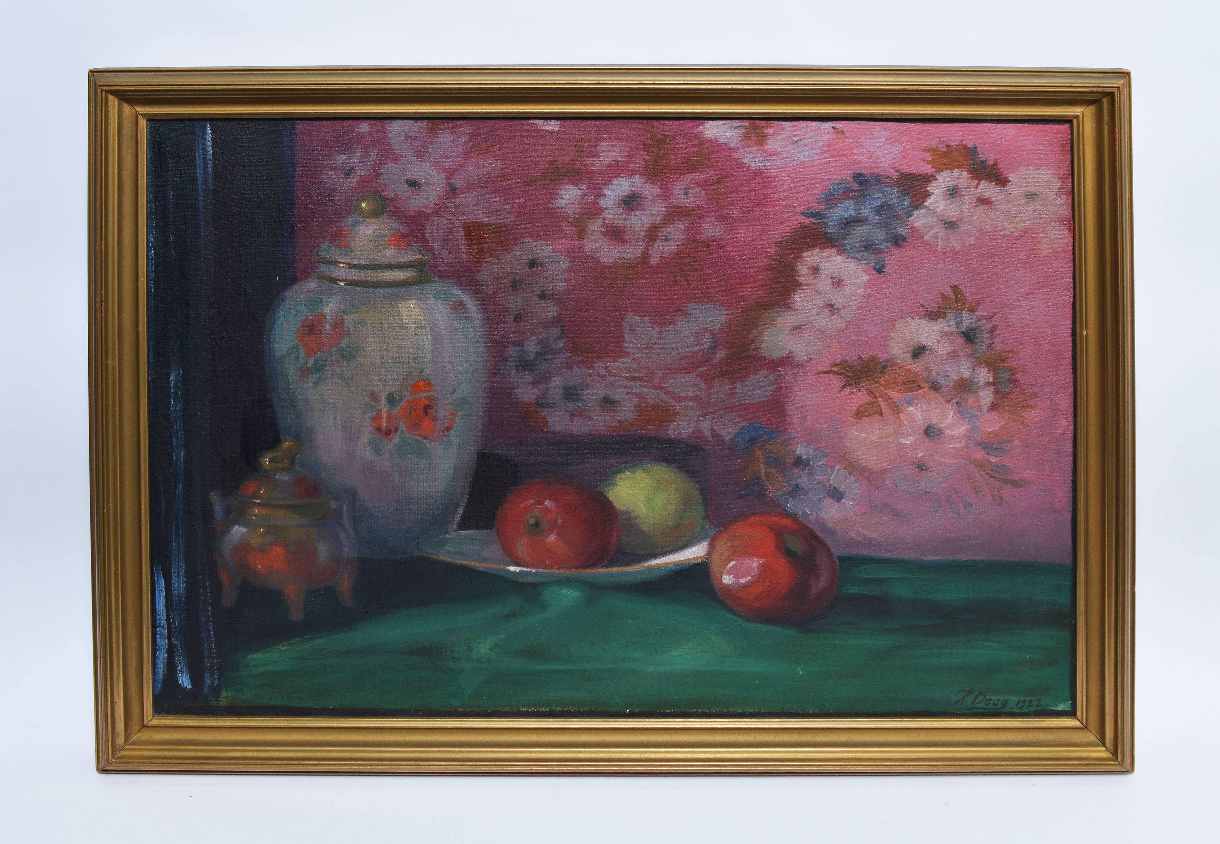 Impressionist Fruit Still Life with Apples - Painting by Unknown