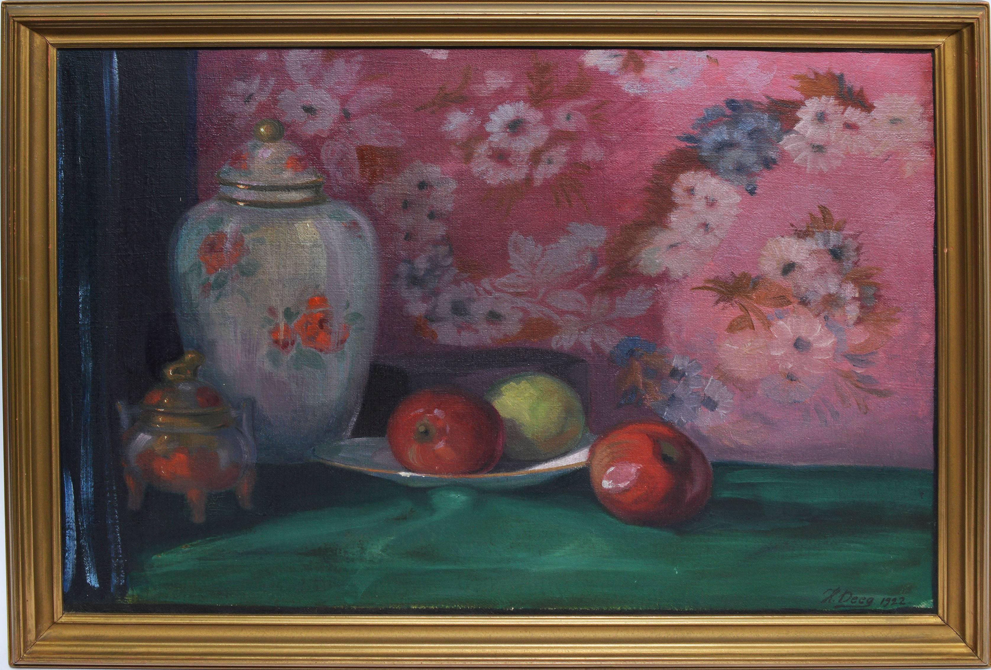 Unknown Still-Life Painting - Impressionist Fruit Still Life with Apples