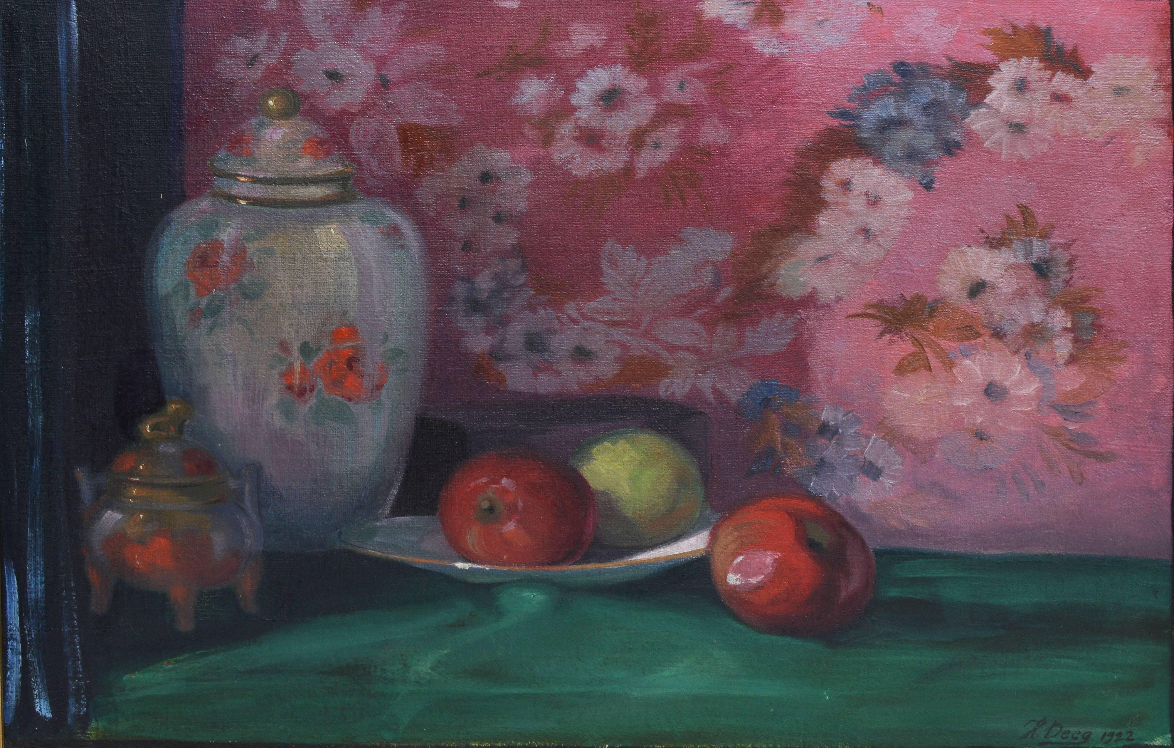 Impressionist Fruit Still Life with Apples - Black Still-Life Painting by Unknown