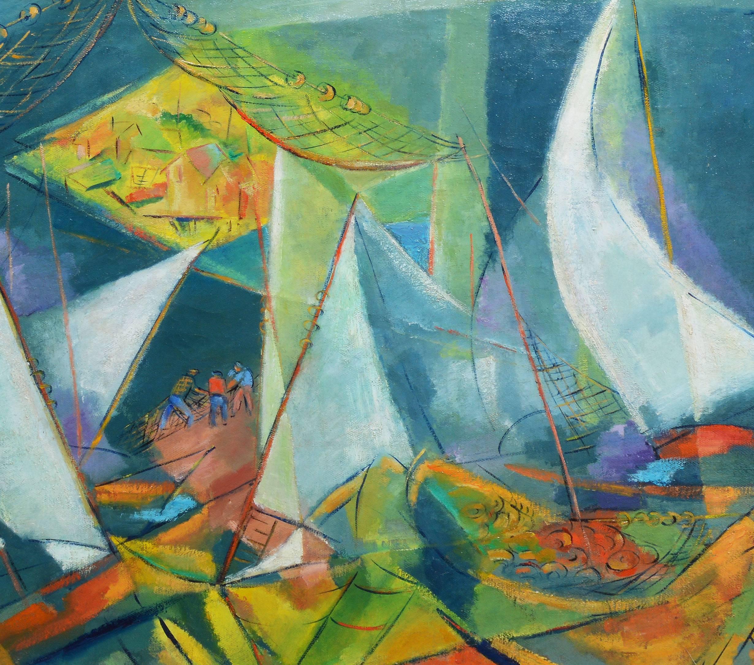 Composition cubiste avec voiliers 1