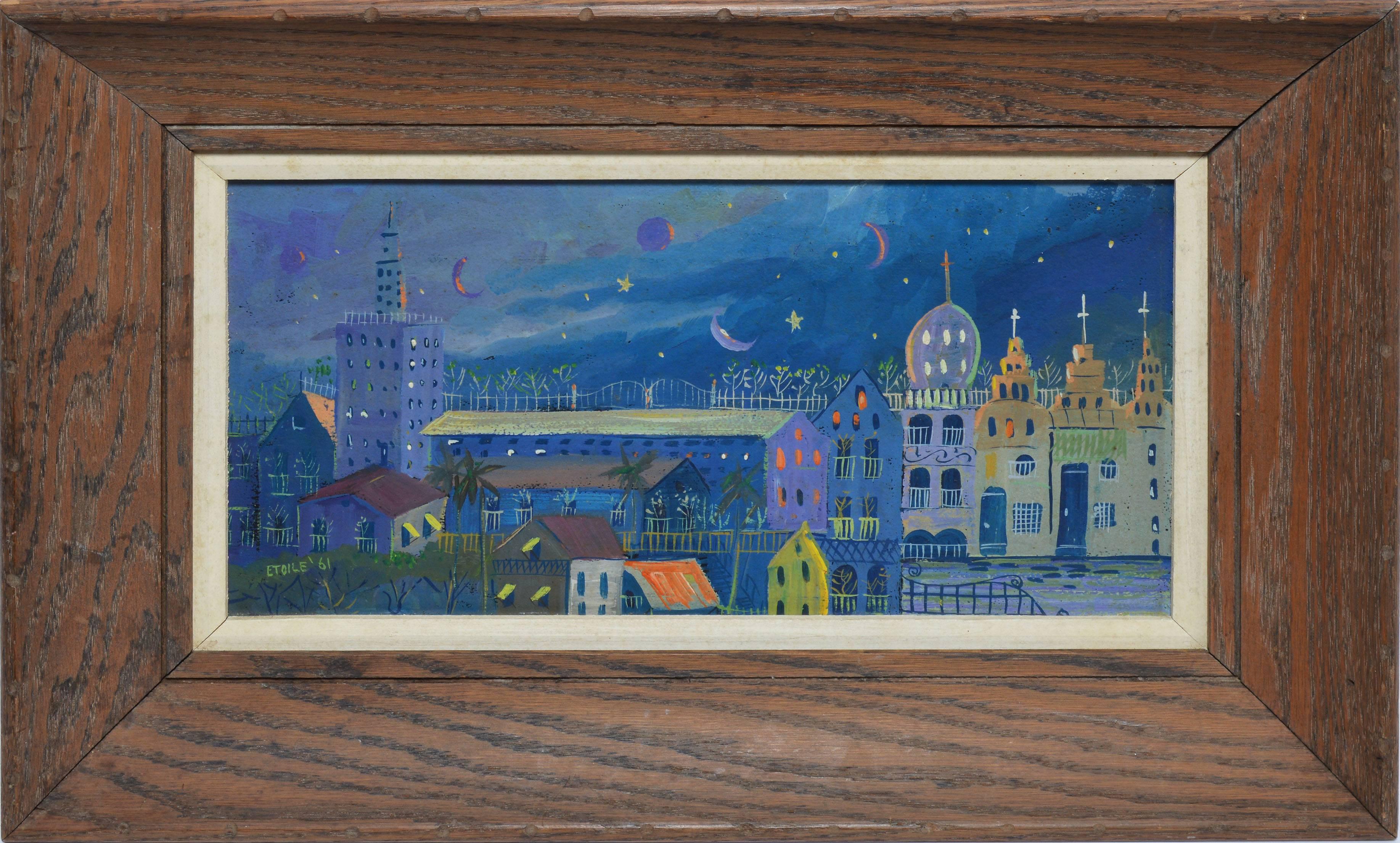 Unknown Landscape Painting - Fauvist Cityscape at Night by Etoile