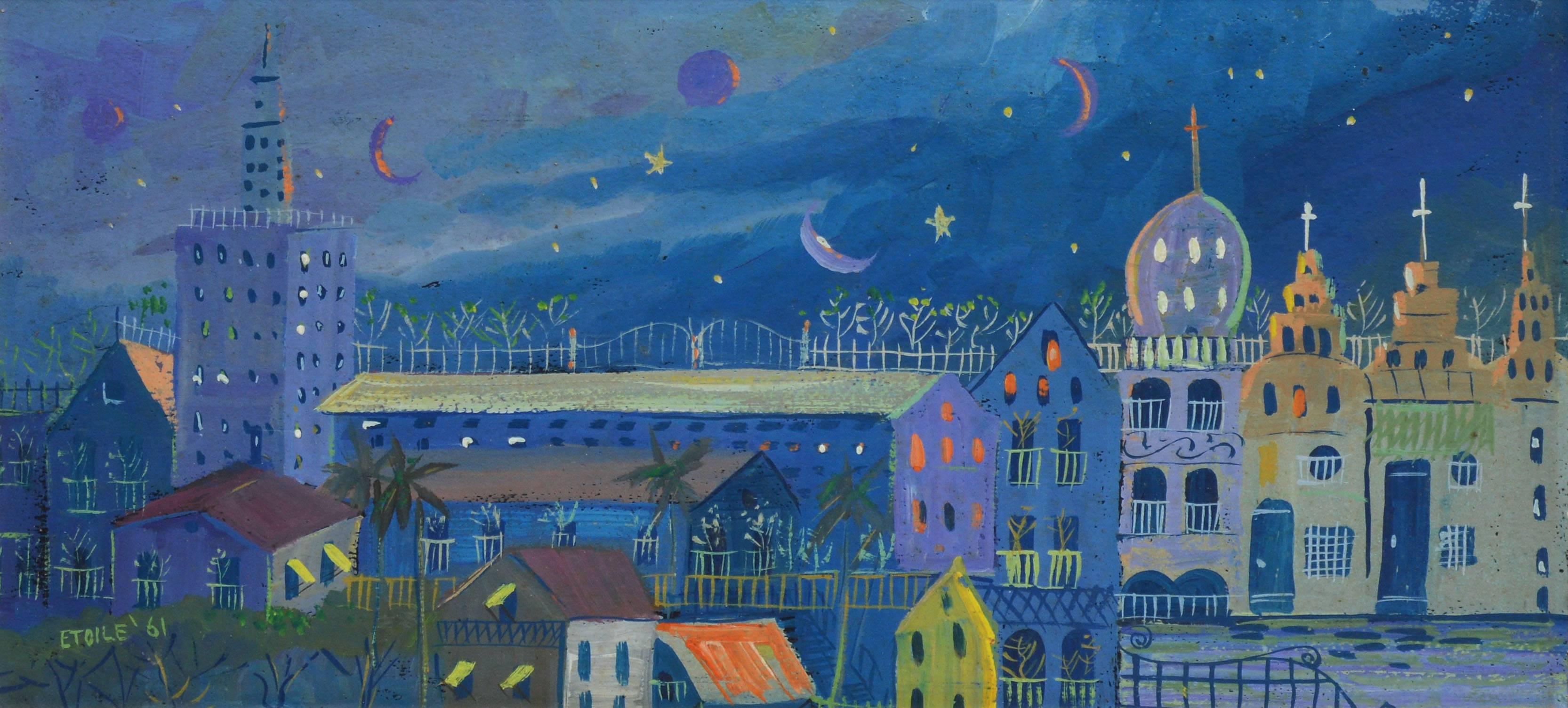 Fauvist Cityscape at Night by Etoile - Modern Painting by Unknown