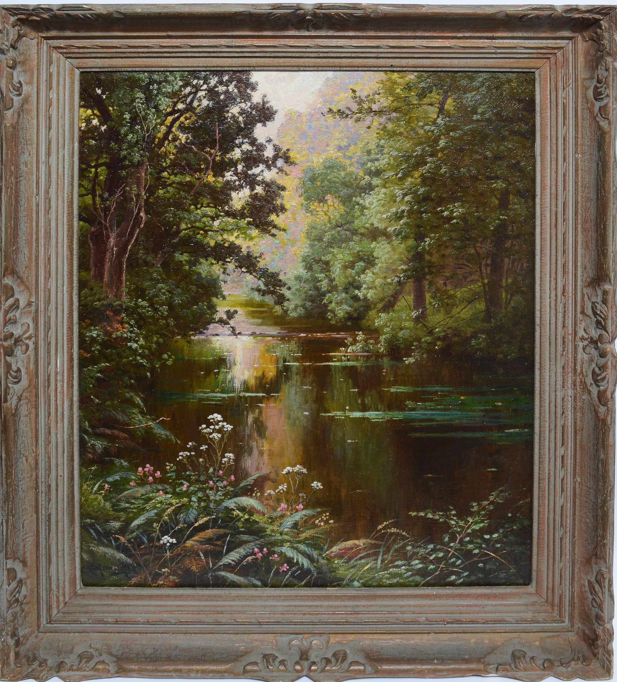 Rene His Landscape Painting - Sunlit River Landscape