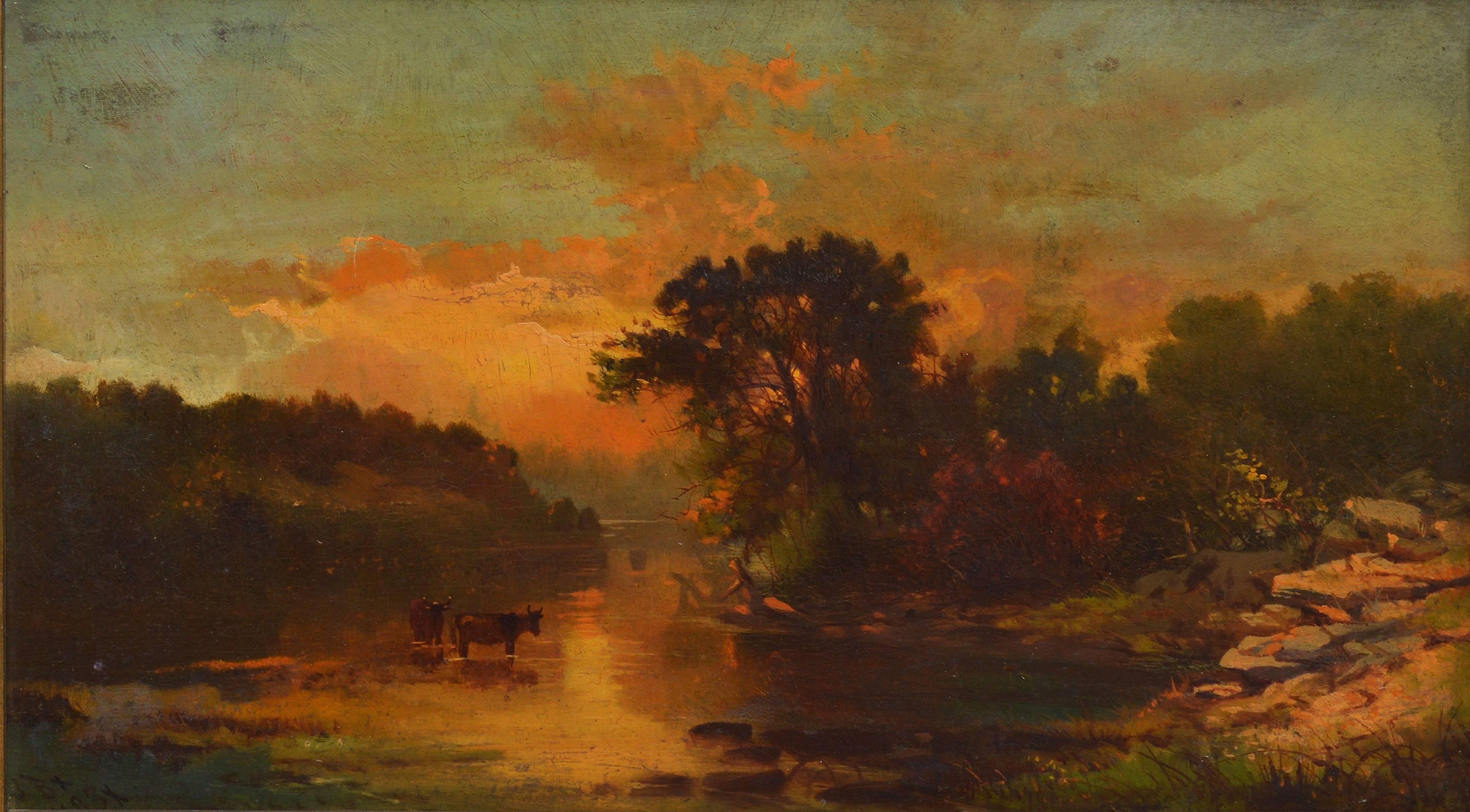 Hudson River School Landscape - Brown Landscape Painting by Unknown