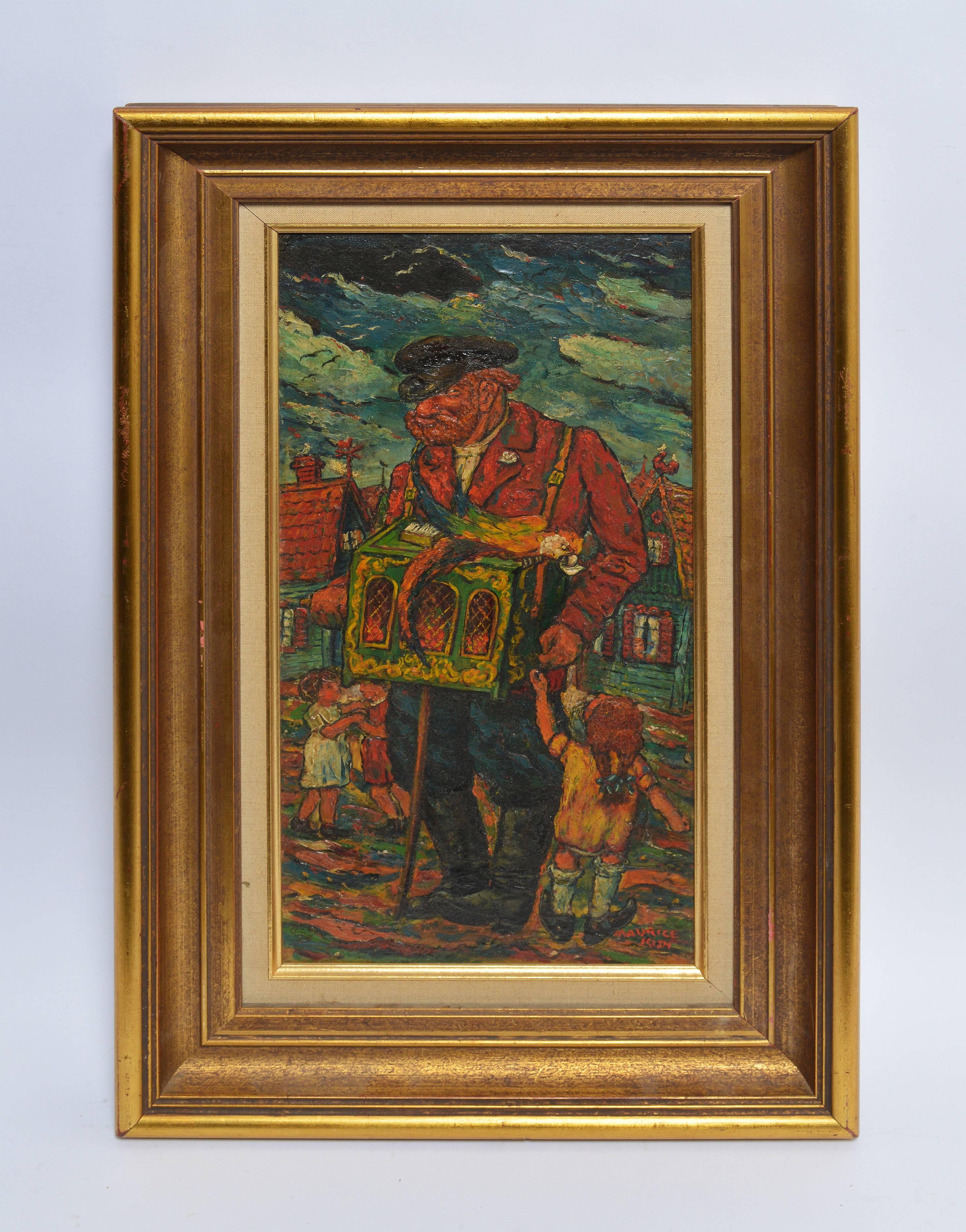 Vintage New York Street Scene with Children - Painting by Maurice Kish