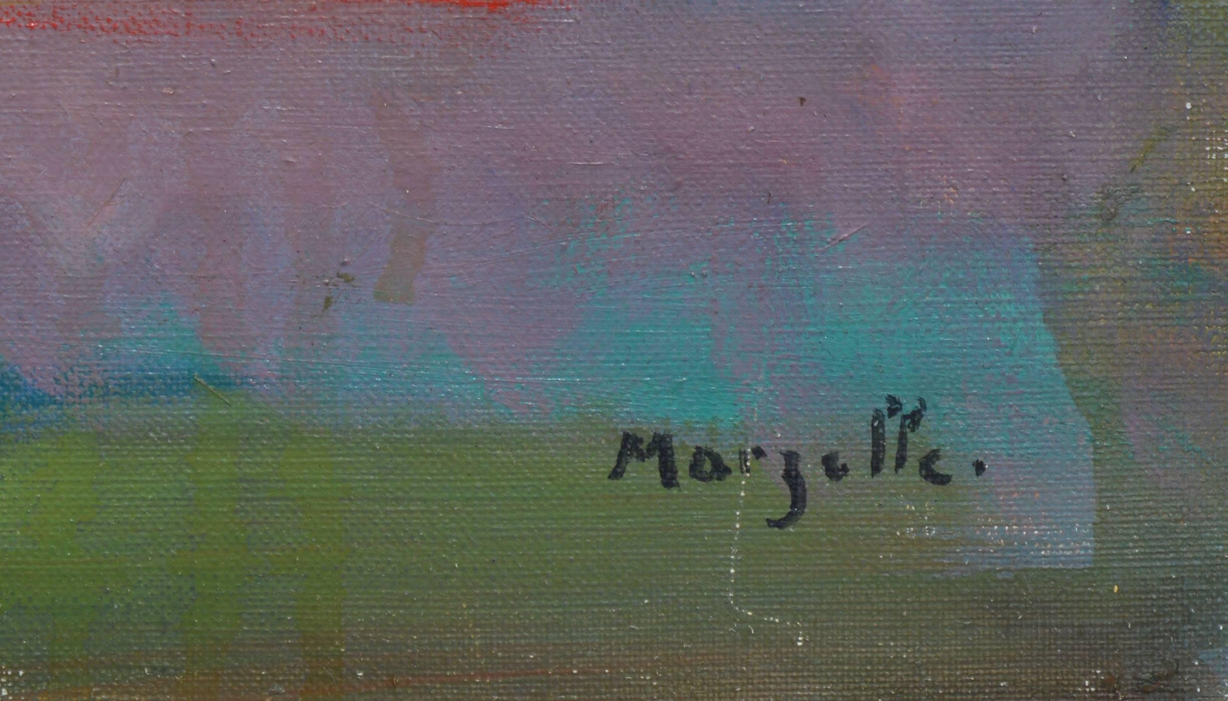 Modernist Paris school landscape painting by Jean Marzelle (1916-2005).  Oil on canvas, circa 1950.  Signed lower right, 