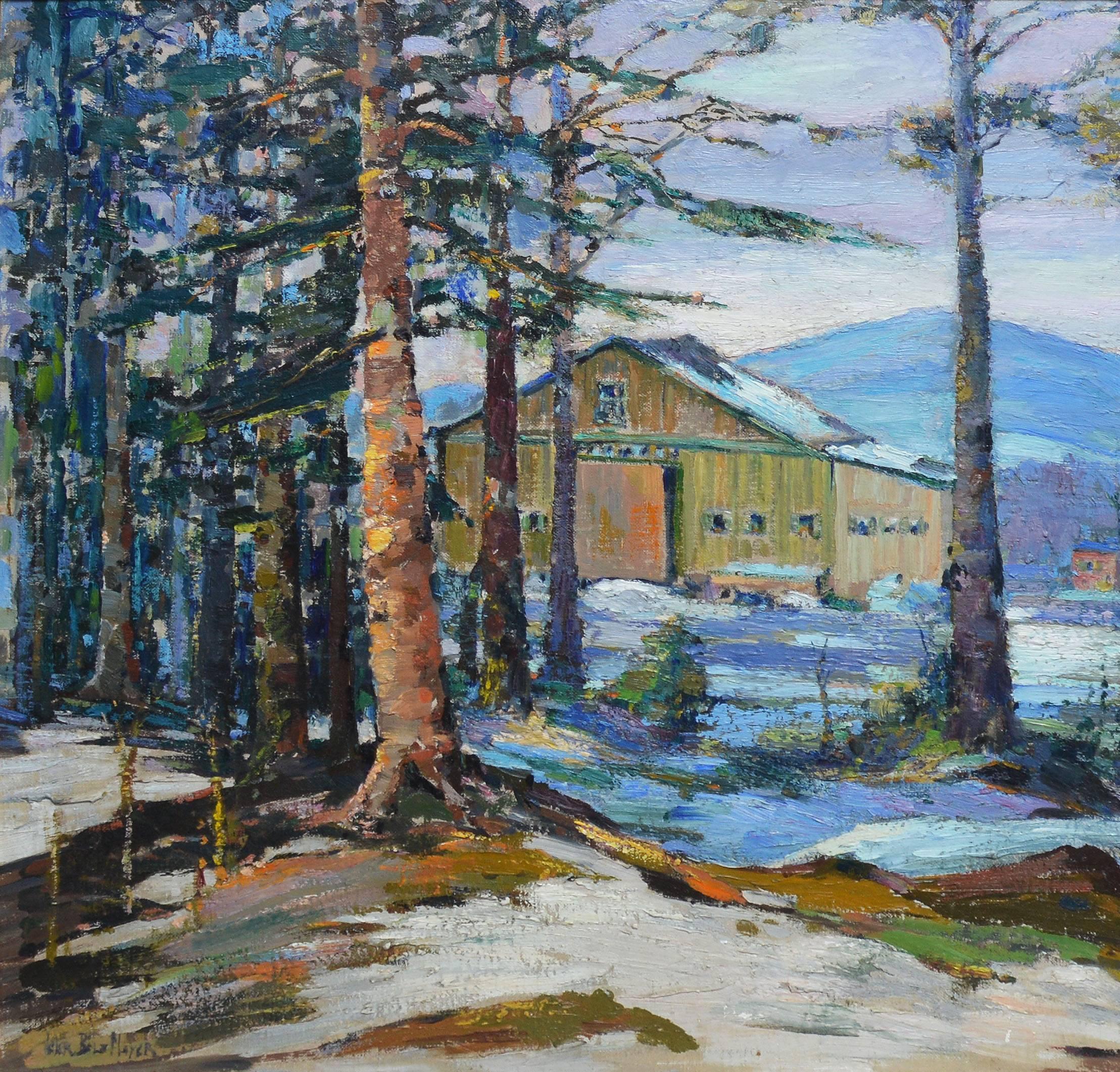 Winter Landscape by Peter Mayer - Brown Landscape Painting by Peter Bela Mayer