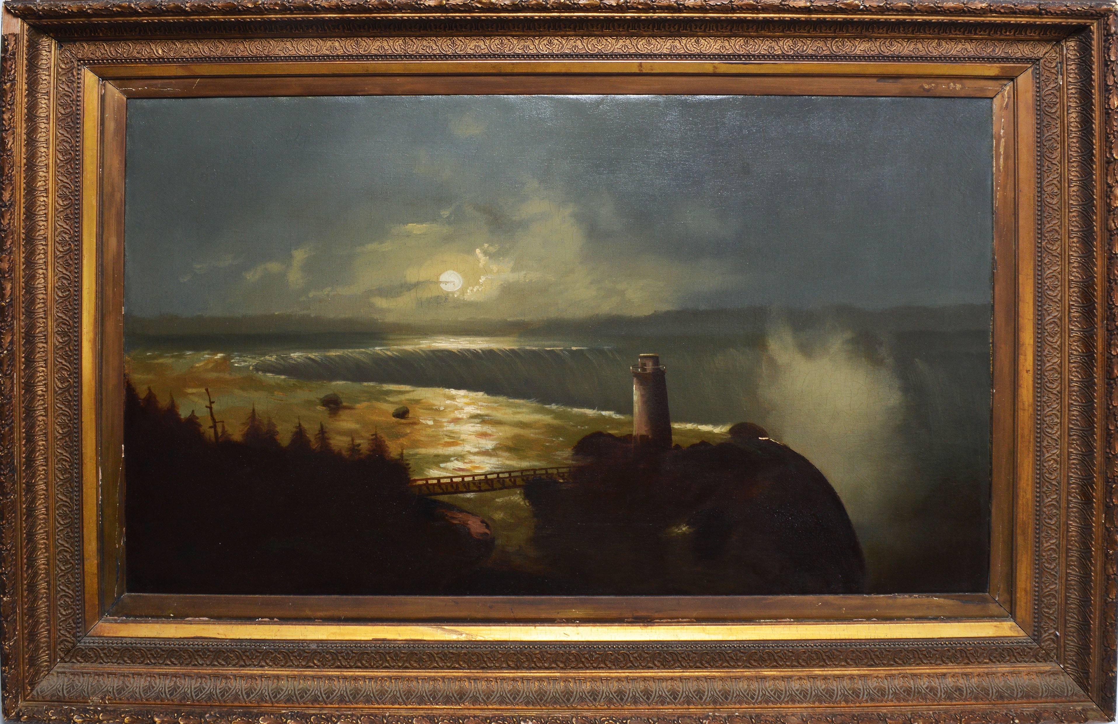Unknown Landscape Painting - Niagara Falls at Night with Terrapin Tower