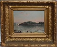 Sunset on a New England Coast with Sailboats by Thomas Oliver