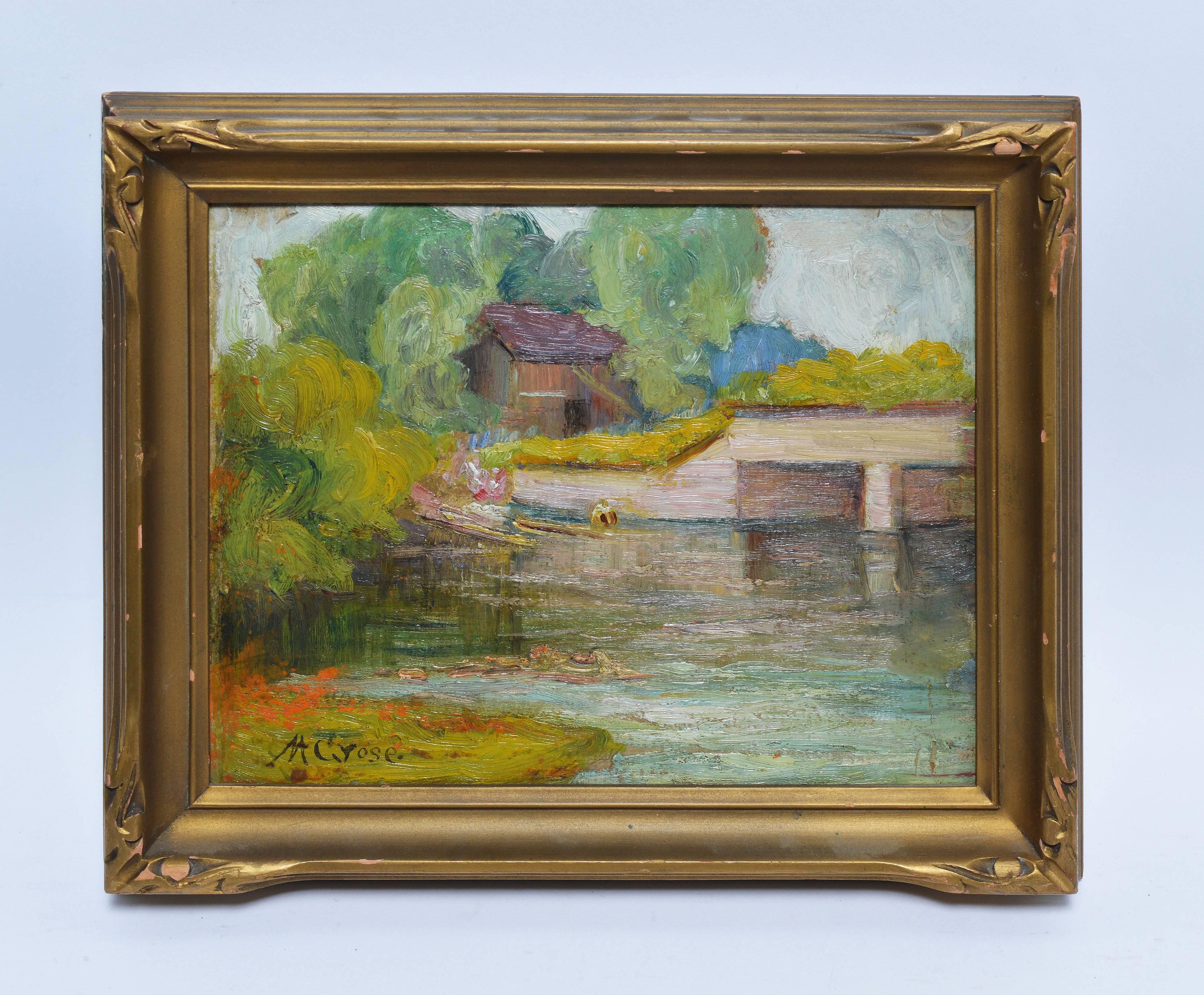 Impressionist Lake View by Helen Grose - Painting by Helen Mason Grose