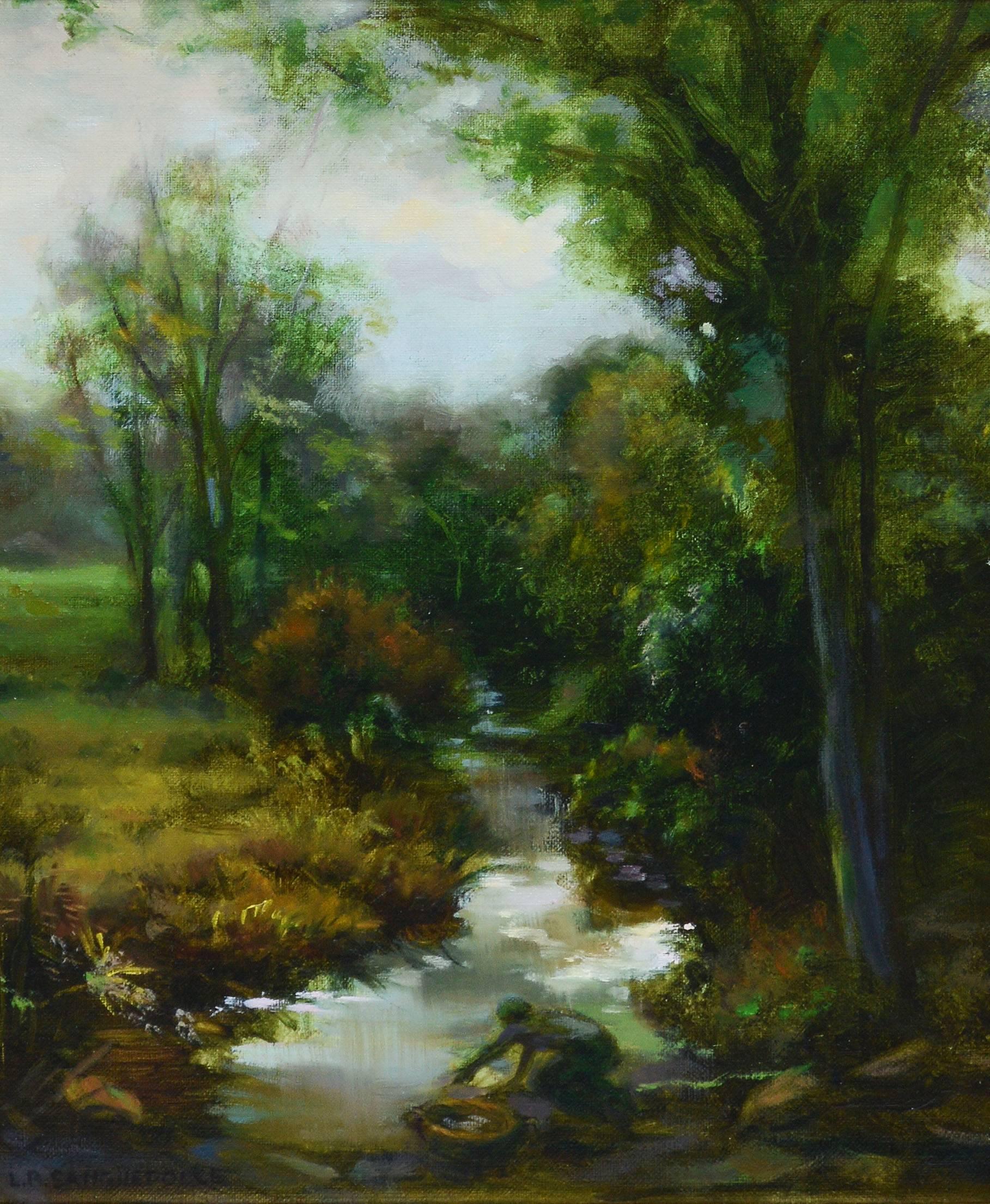 Landscape with a Stream - Impressionist Painting by Unknown